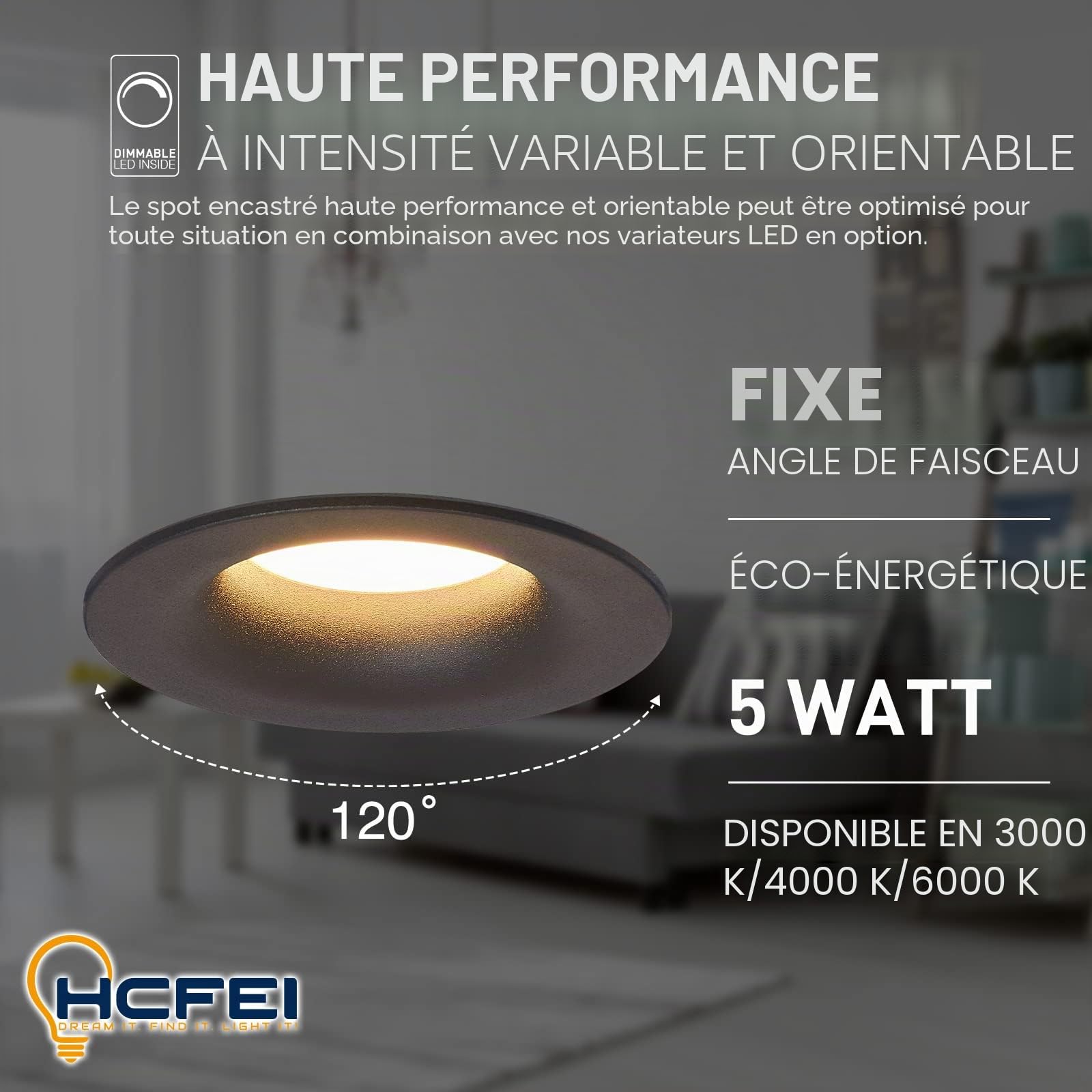 HCFEI Lot 6 Spots LED Encastrables Complet Noir Rond avec Ampoules GU10 Module Blanc Chaud 3000K 5W 430lm eqv. 50W IP20 Dimmable, Spot encastrable Ø 68mm