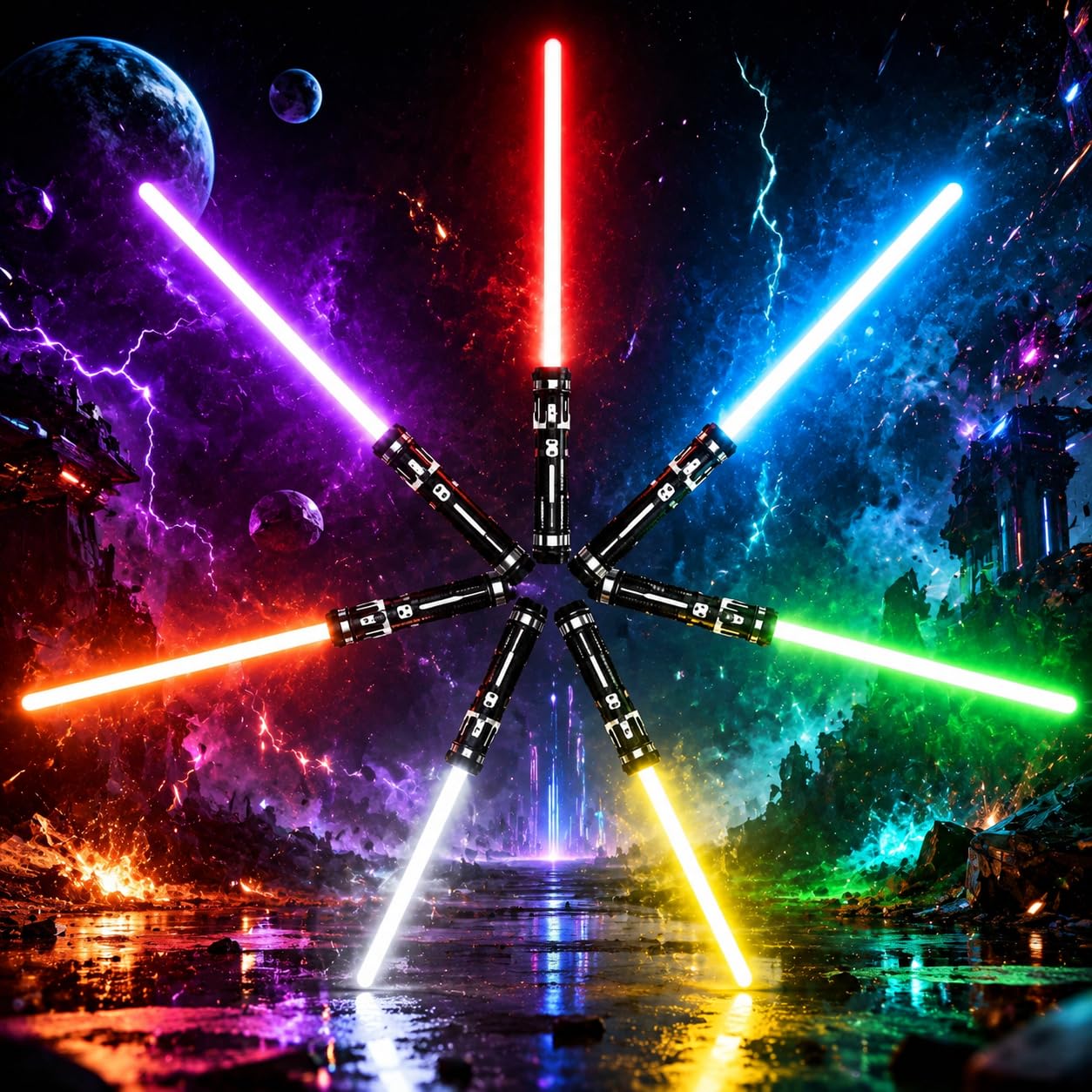 2 Stück Laserschwert Kinder, 2 in 1 Lichtschwert, Duell Lichtschwerter, Lichtschwert Doppelklinge mit 7 Farben und Soundeffekten, für Halloween Verkleidung, Partygeschenke (2PCS)