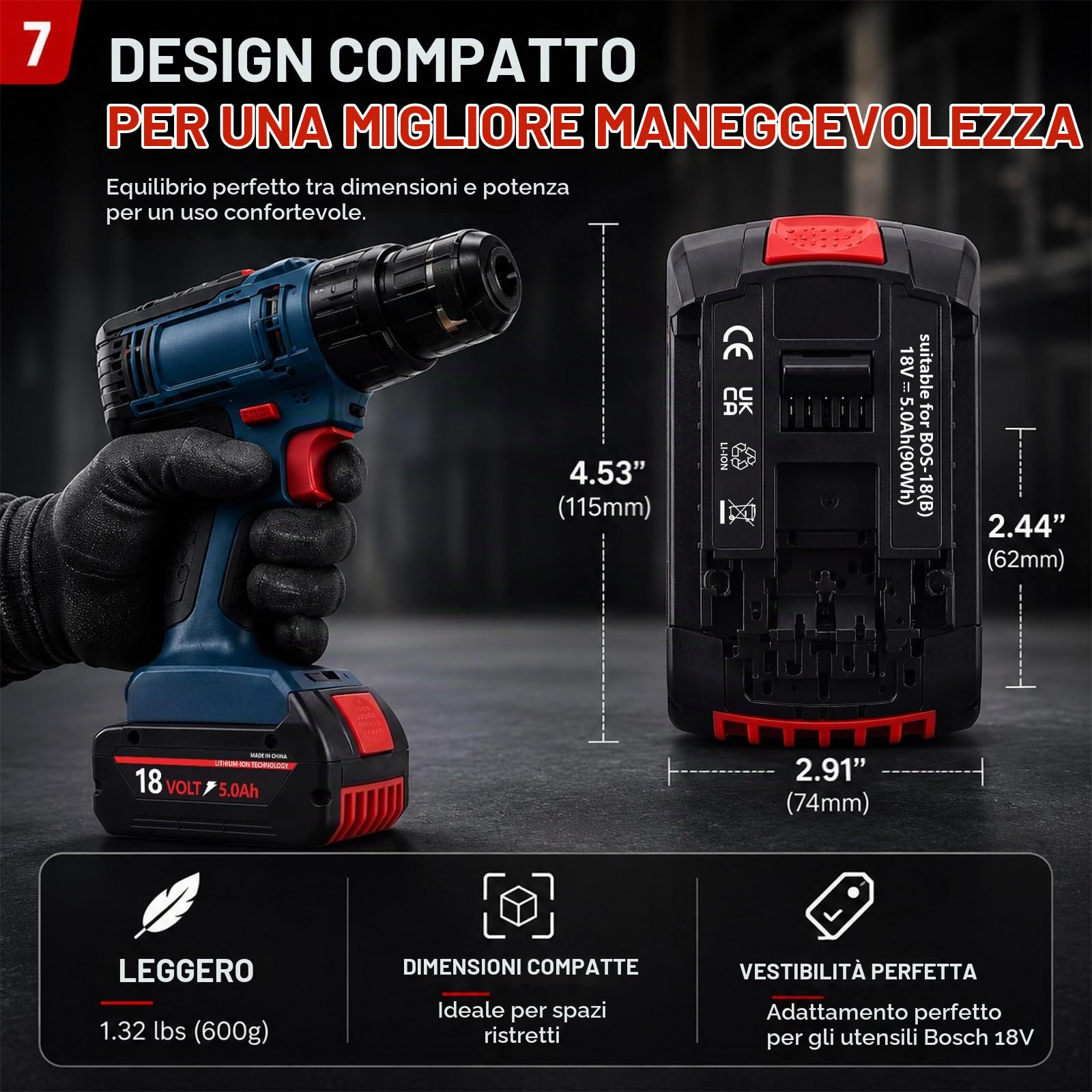 BAT609 Batteria sostitutiva da 5,0 Ah per batteria Bosch 18 V GBA (2-5.0Ah)