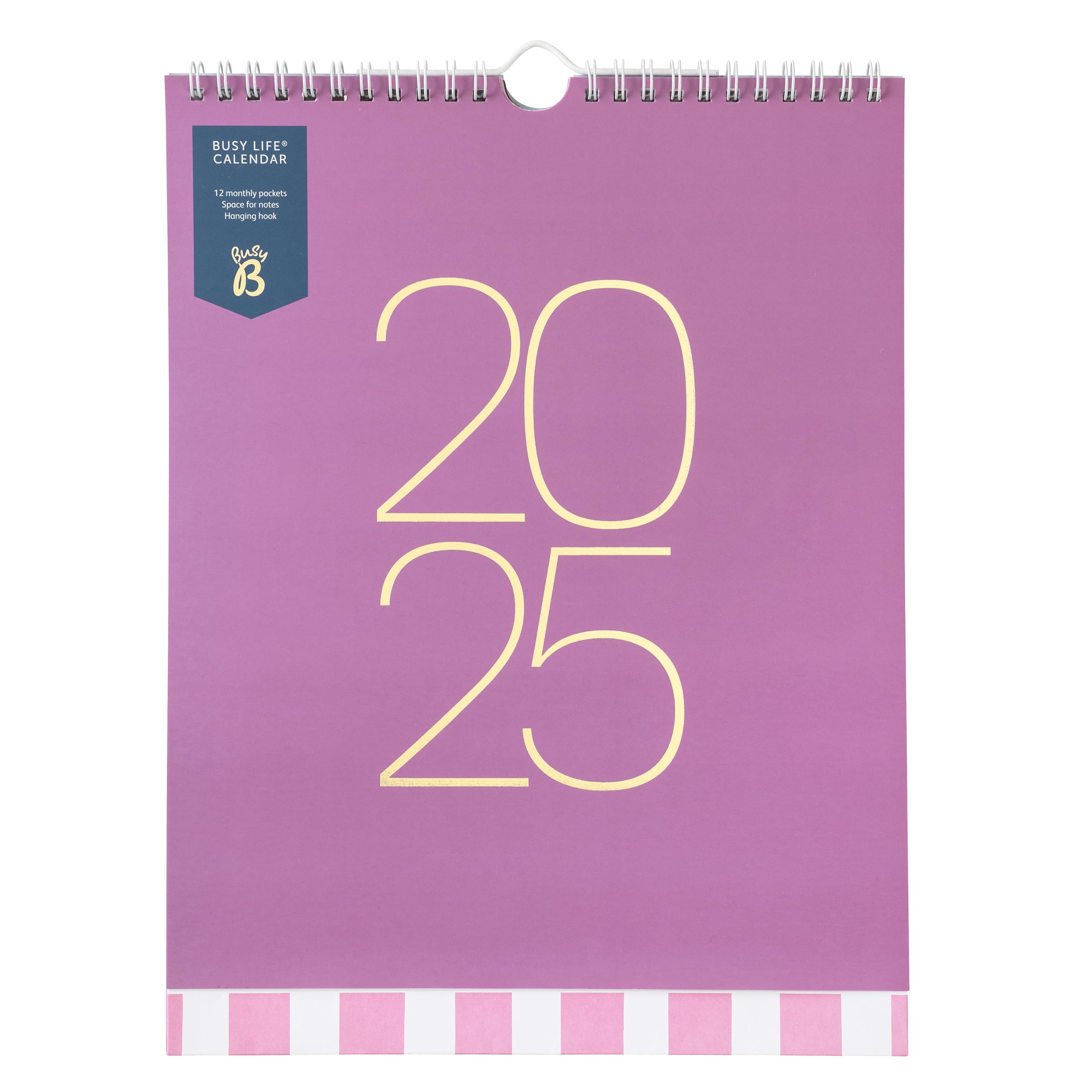Busy B 2025 Busy Life Wall Calendar, Jan to Dec Fuchsia 2025 Calendar, with Month to View, 12 Monthly Storage Pockets