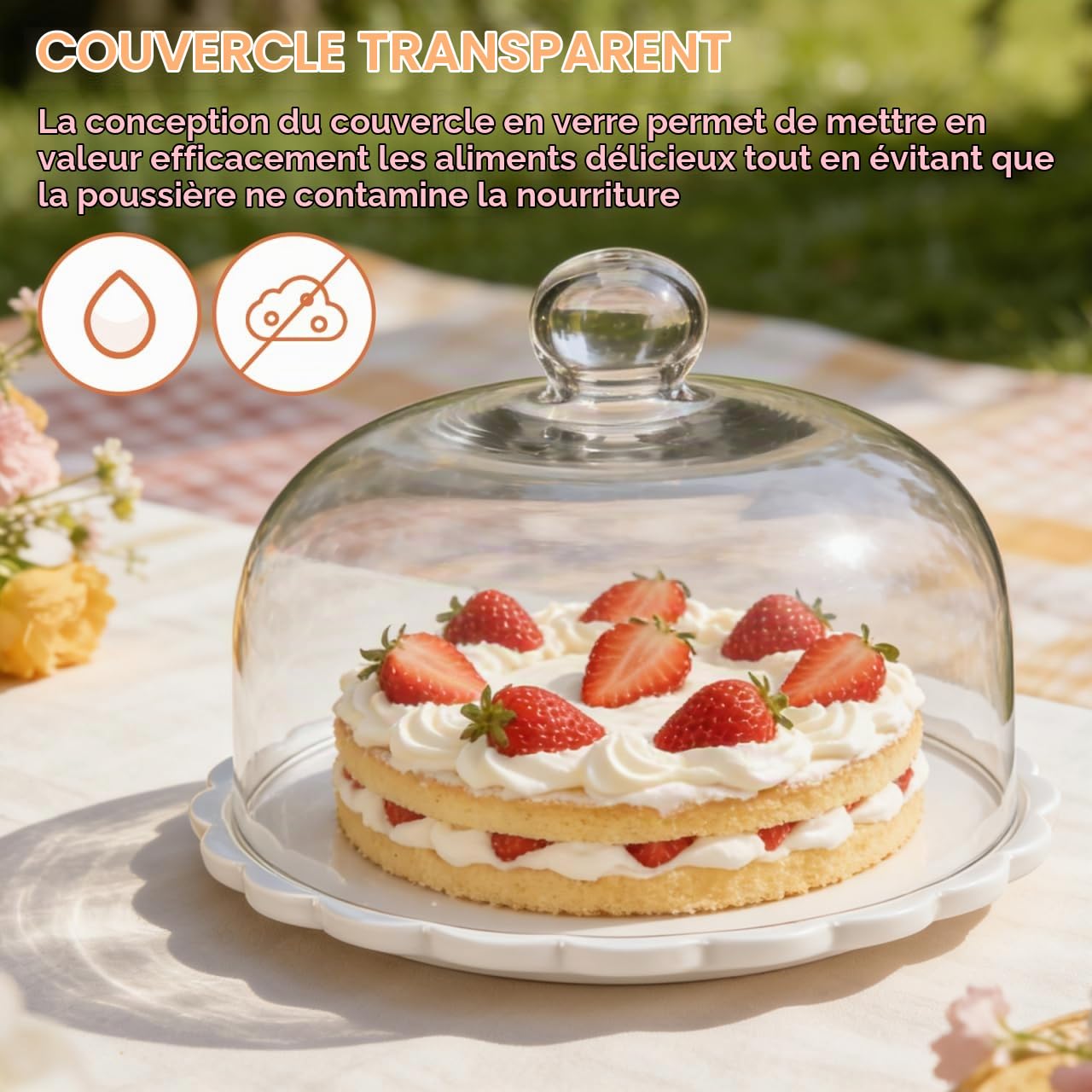 Cabilock 1 Lot de couvercles Ronds pour gâteaux avec Plateau en Verre - Cloche - Plateau Rond - pour goûter