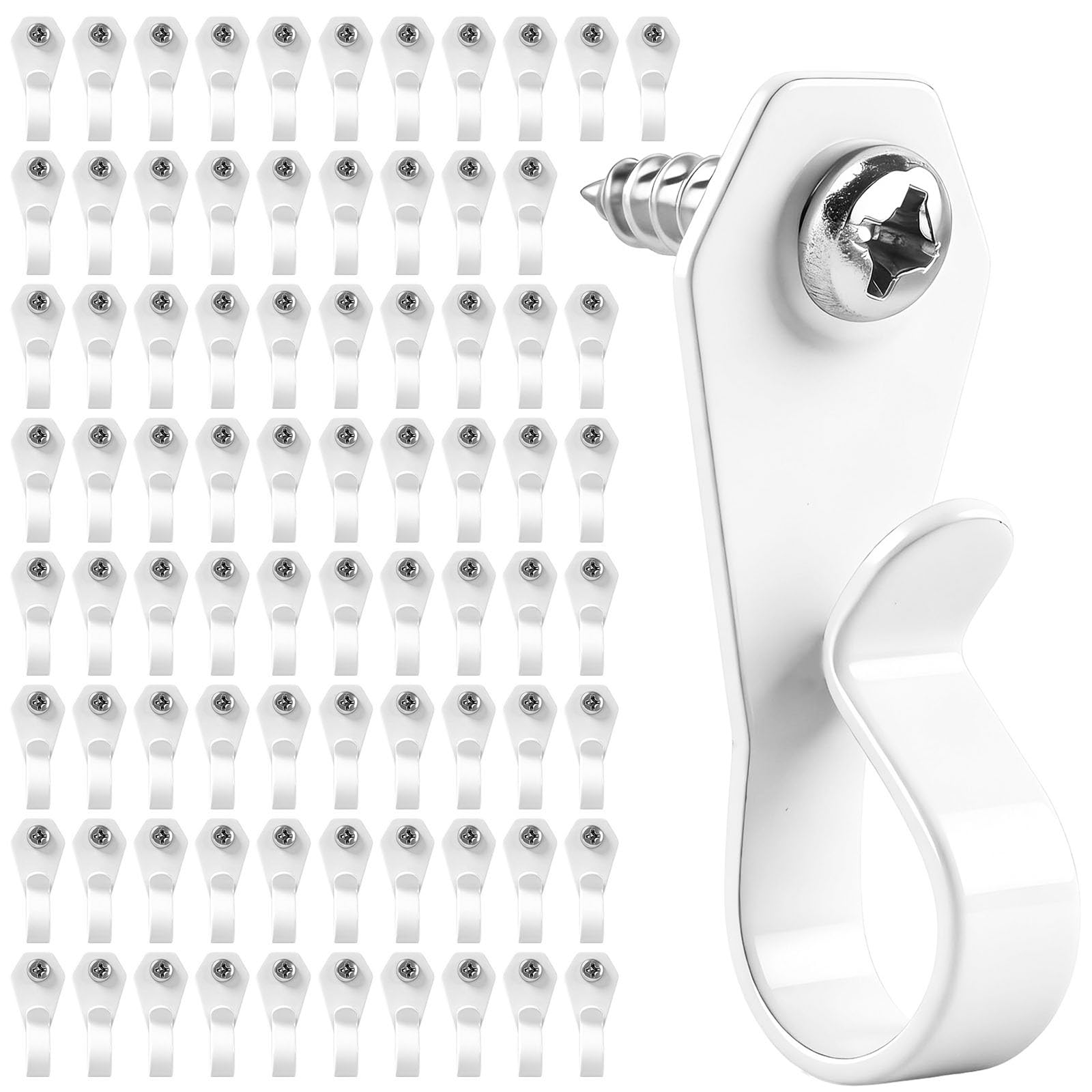 HiGift 80 Pack String Light Hanger Hooks, Stainless Steel Light Clips White, Outdoor Screw Hooks Rope Light Clips for Hanging Christmas Light, Plants, Party Light Wire and Led Fairy Led Light Clips