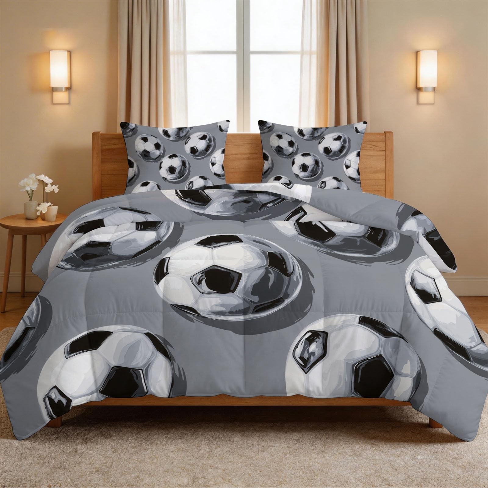 Modern Sportlich Athletisch Bettdecke ohne Bezug 135 x 200 cm 4 Jahreszeiten Sport Fußball Steppdecke mit 2 Kissenbezug 80x80cm - Hautfreundlich Schlafdecke Waschbar Bügelfrei Ganzjahresdecke