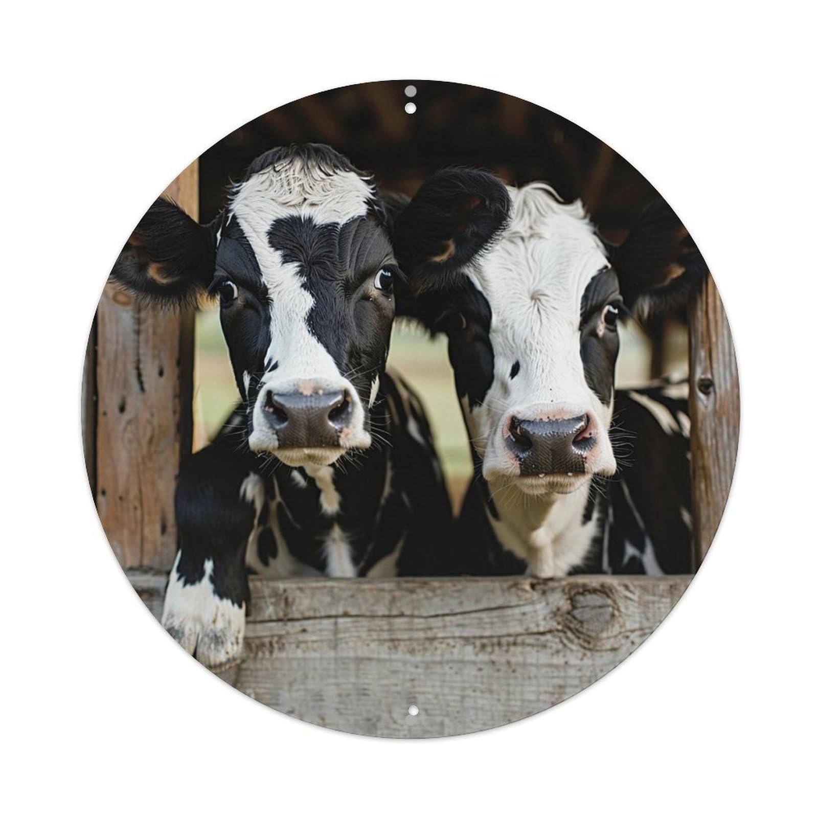 Cow Faces Fence Pattern Retro Metal Sign Round Tin Sign, Vintage Decor Art Poster for Bar, Home, Man Cave, Kitchen, Laundry Room Gift 8x8Inch