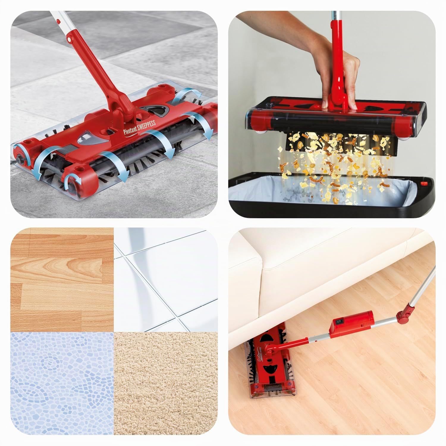 Swivel Sweeper Balai sans Fil avec Fonction de Balayage - sans Fil, sans Sac & Rechargeable - Balai de Sol avec Articulation articulée ménageant Le Dos & Rotation à 360° - Flexibilité maximale