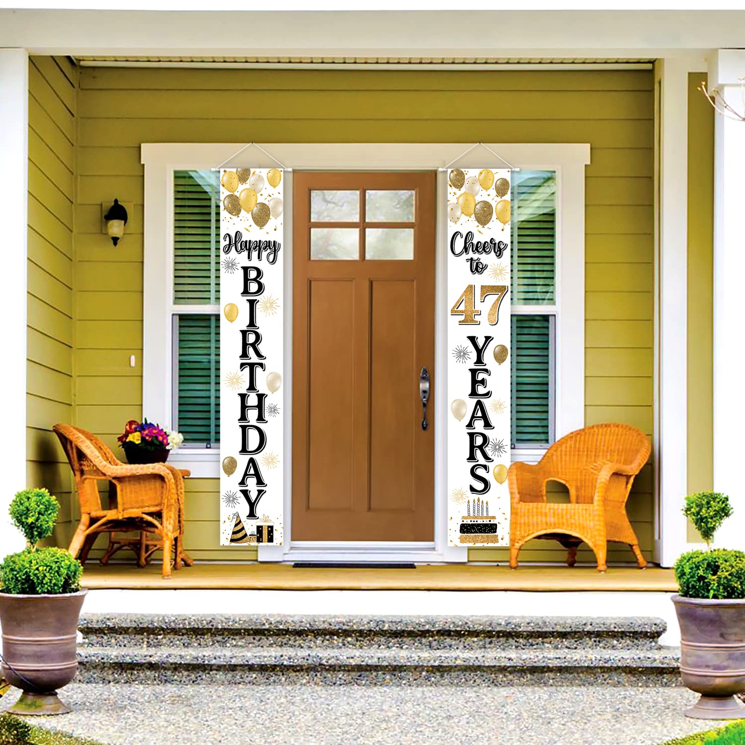 Cheers To 47 Years Birthday Banner - Black & Gold Yard Sign & Door Decor For 47th Party