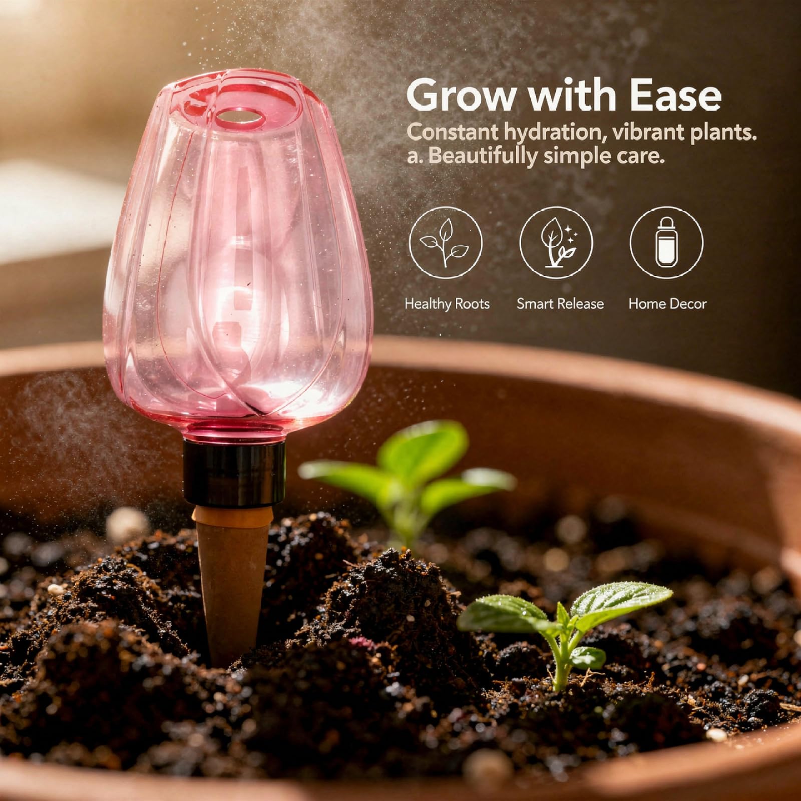Lot de 3 Globes d'arrosage Automatique pour Plantes, Forme de Rose Rose, Diffusion Lente, capacité de 350 ML, Hauteur de 17,5 cm, pour Plantes en Pot intérieur, Vacances et décoration