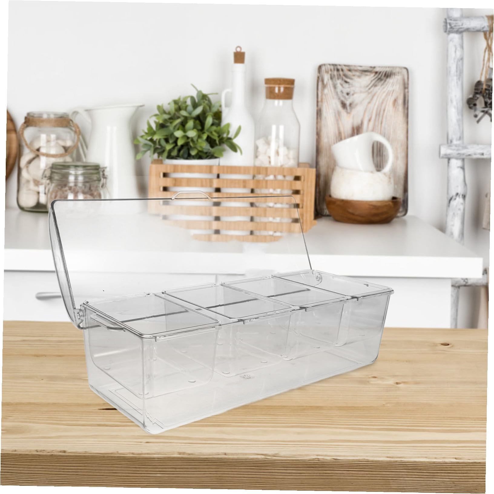 INOOMP Contenitore Condimenti Refrigerato Trasparente con Scomparti e Coperchio Organizer Salate Portatile per Feste Picnic e Barbecue Multiuso con Forchette e Clip
