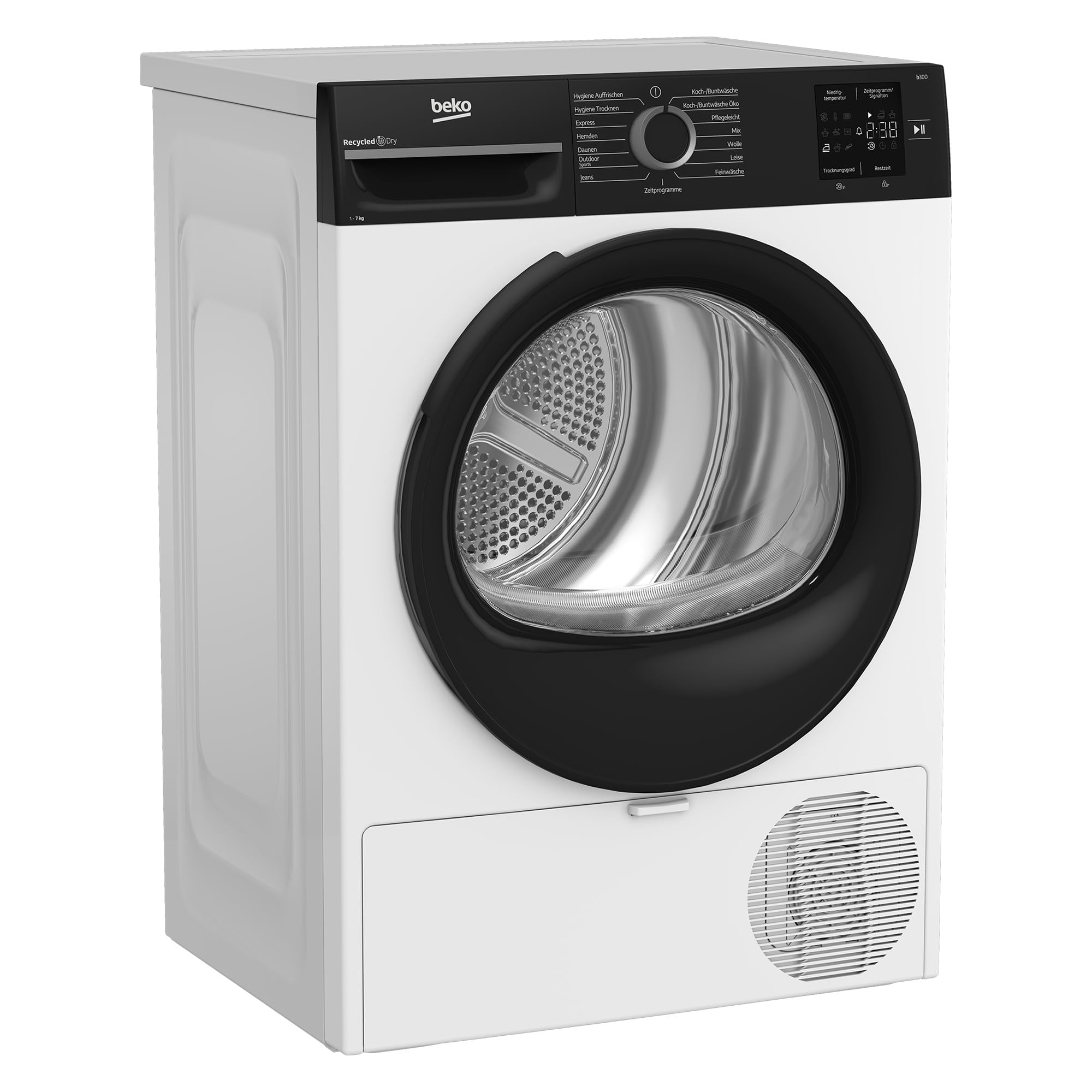 Beko BM3T37240W Wärmepumpentrockner, 7 kg Fassungsvermögen, 15 Programme, Schontrommel, Knitterschutz, Kombinierter Filtermechanismus, Weiß