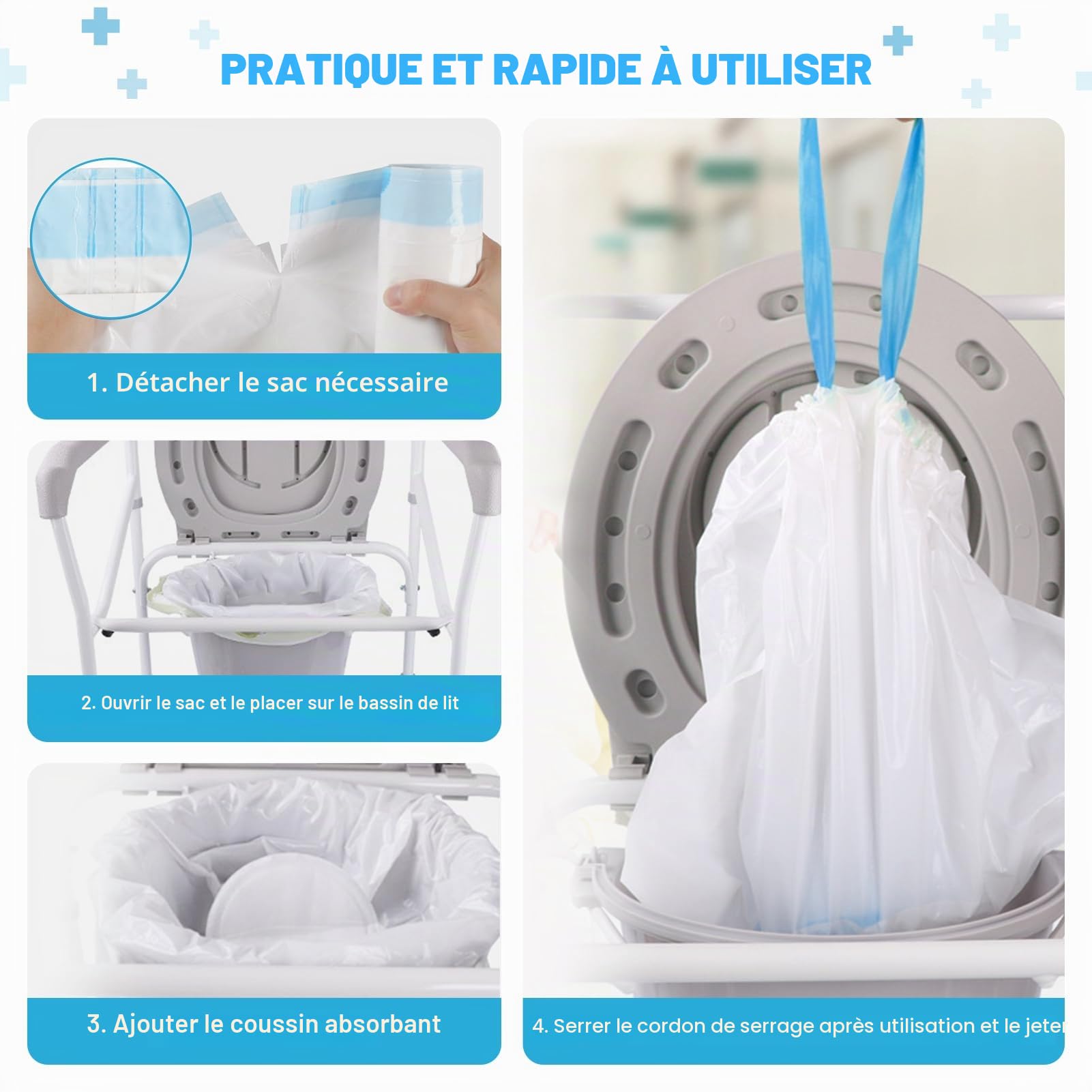 Lot de 80 Sacs avec Coussinet Absorbant pour Chaise Percée - Toilette Portable, Déchets Jetables, Ajustement Universel Adulte (40 + 40 Coussins)
