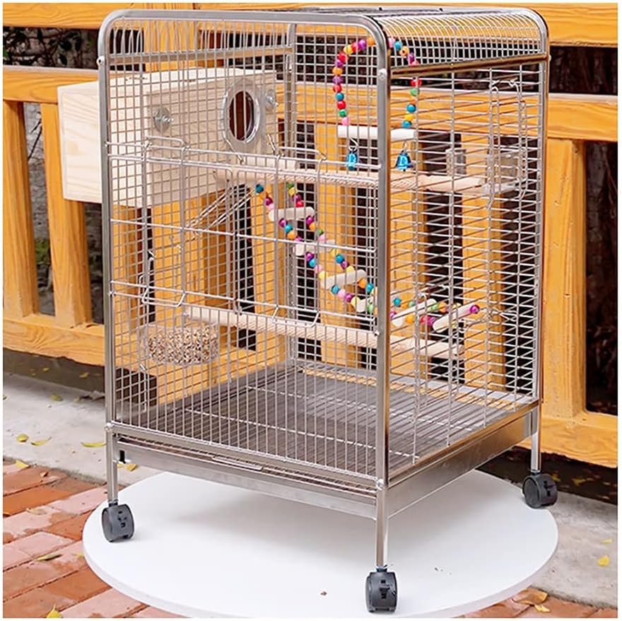 Jaula Pájaros Cria Acero Inoxidable 202 Jaulas para Pájaros, Mueve La Rueda Jaula De Pájaros, Bandeja Extraíble Pajarera, Gran Espacio Interactivo Jaula De Palomas