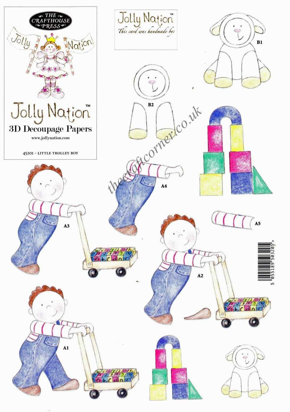 Paper Nation 3D Die Cut Decoupage Sheet & Backing Paper - 45201 Little Trolley Boy