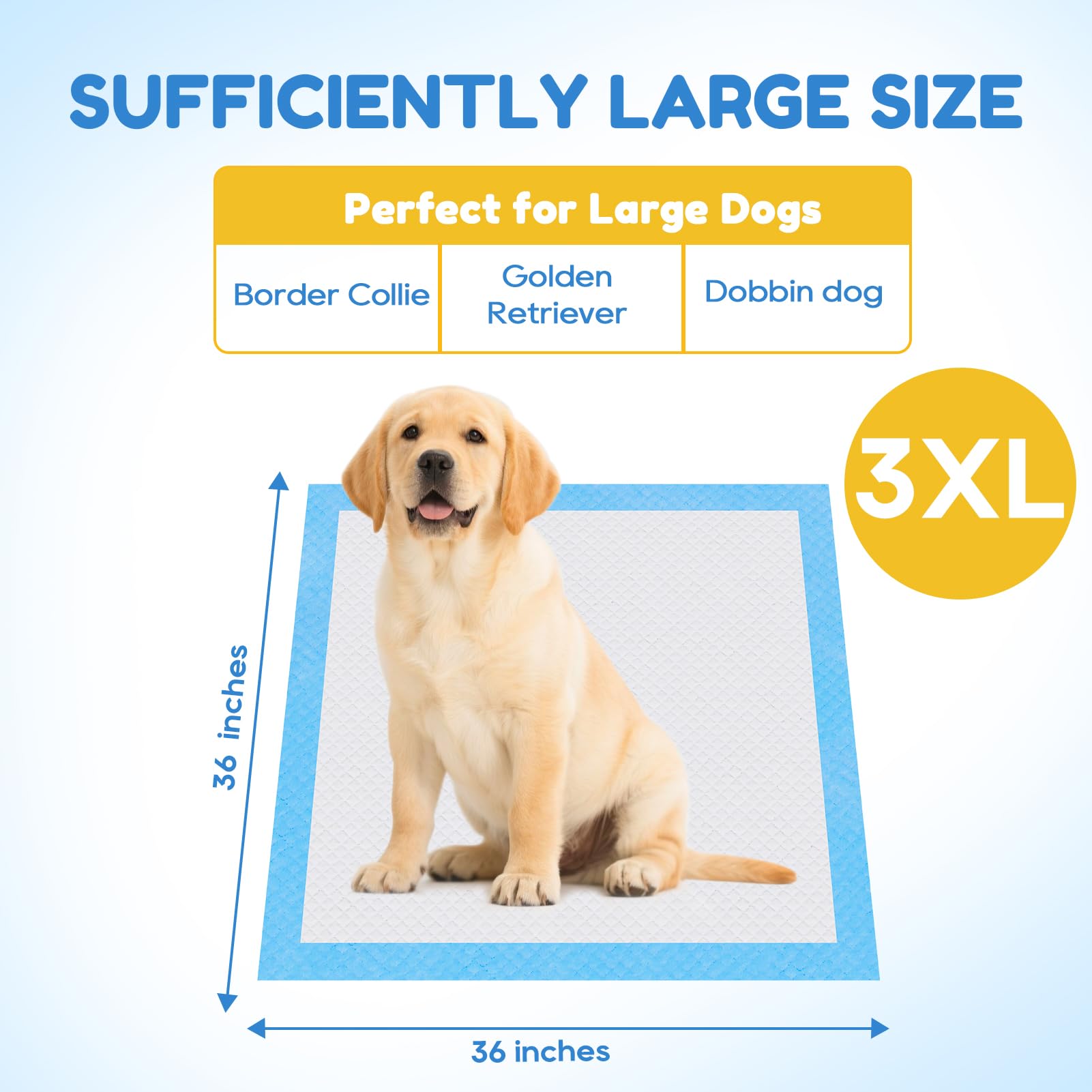 JollyMate Almohadillas para orina de perro extra grandes de 36 x 36 pulgadas, almohadillas de entrenamiento para cachorros XXL con pestañas adhesivas, 6 capas de grosor, súper absorbentes, a prueba de