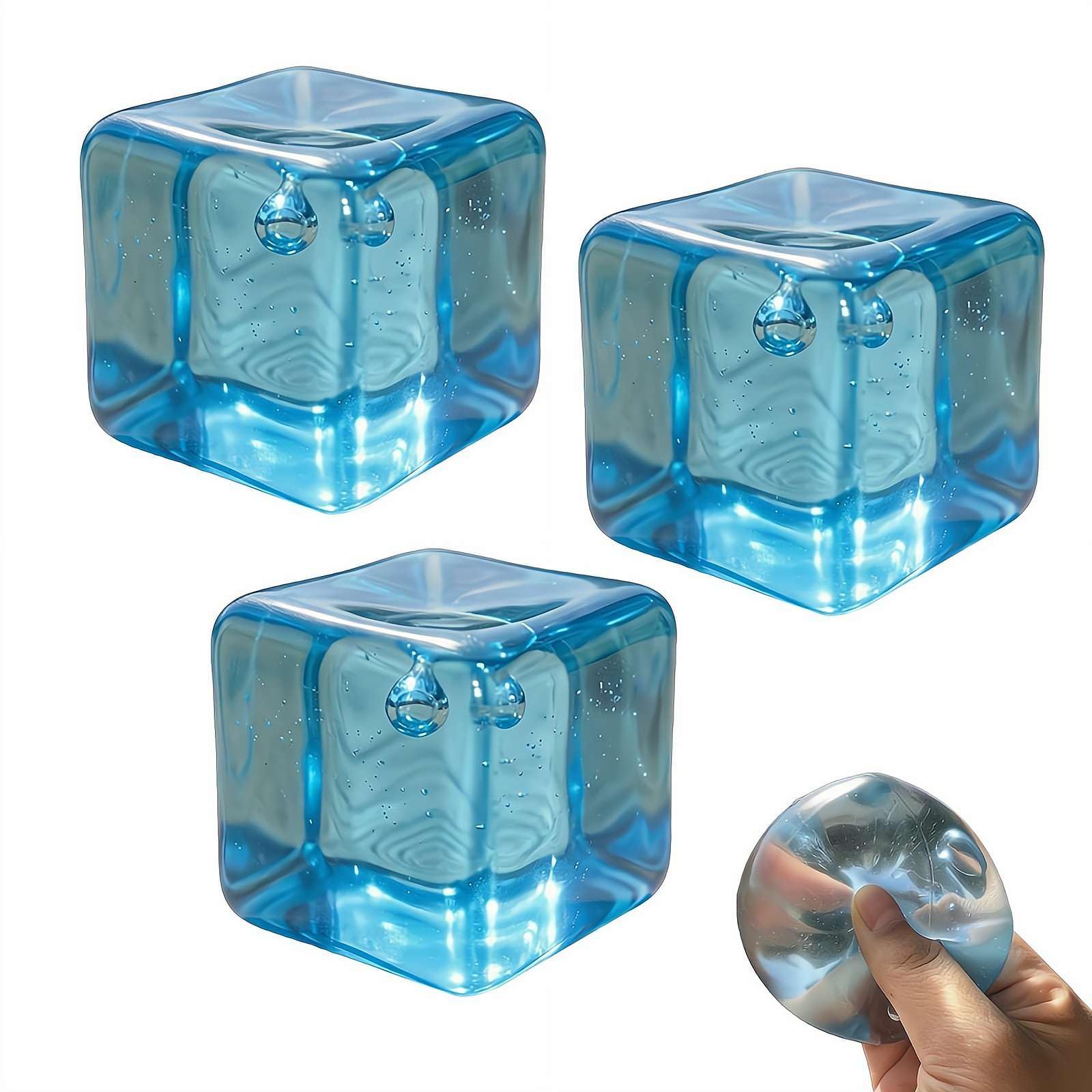 FDEFIRTFG Squeeze toys, Clear Maltose Water Cube Ice Squeezable Toy, Soft Squeeze Plaything(3PC)