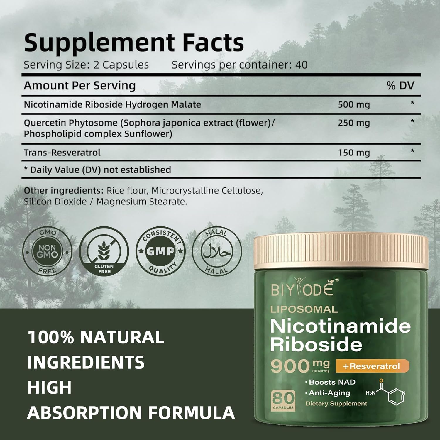 NAD Supplement with Liposomal Resveratrol – 900mg NAD Booster with Quercetin Phytosome for Energy, Focus & Healthy Aging – Cellular Support for Adults 30+ – 80 Capsules, 40-Day Supply - Image 3