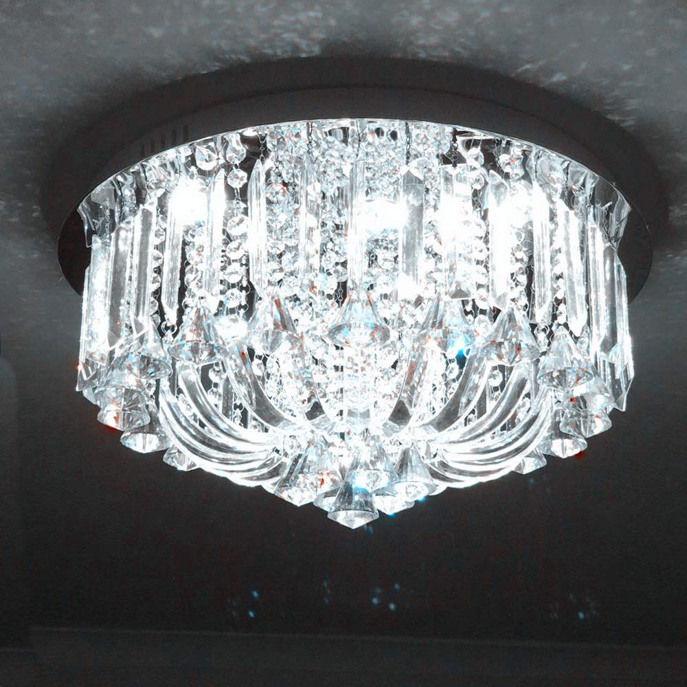 Wdw Clear 6165 50Cm Genuine K9 Crystal Flush Ceiling Light Chandelier 3 Colours + Remote (Clear)