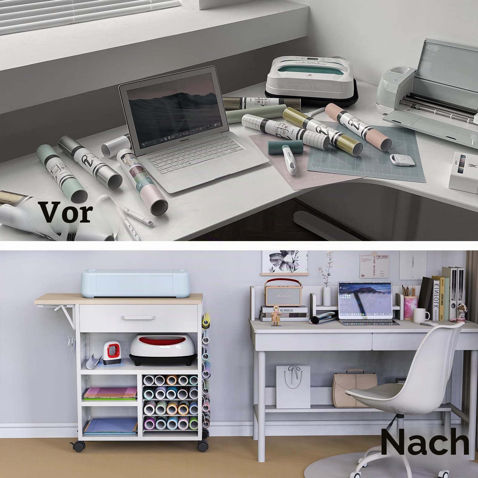 Rollwagen mit Heißpresswagen und Organizern, kompatibel mit Cricut-Maschinen, perfekte Bastelorganisation, Arbeitsplatz (weiß, 75 cm H), GYC-01