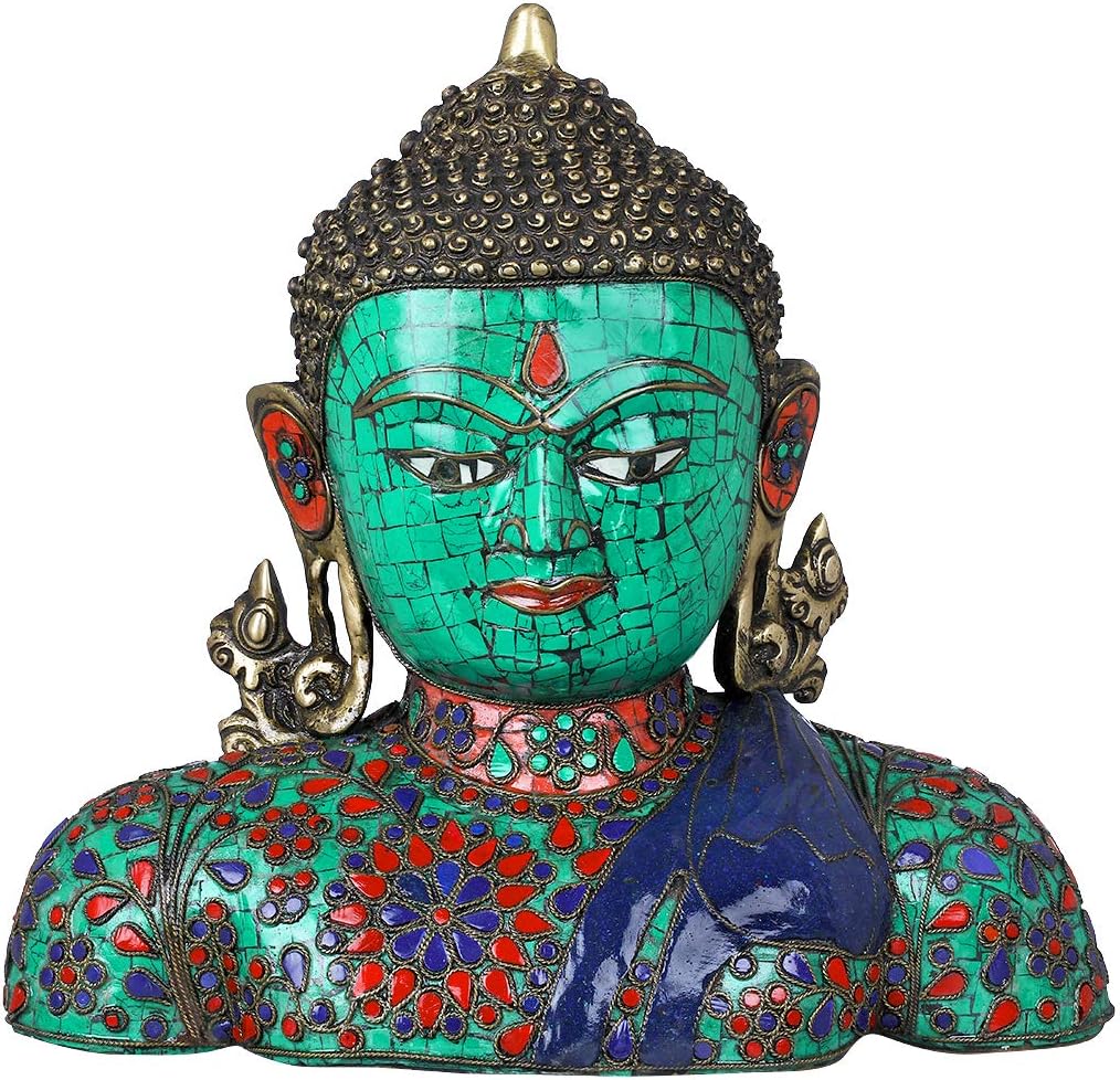 Exotic India Buddha Bust - Tibetan Buddhist, Multicolor