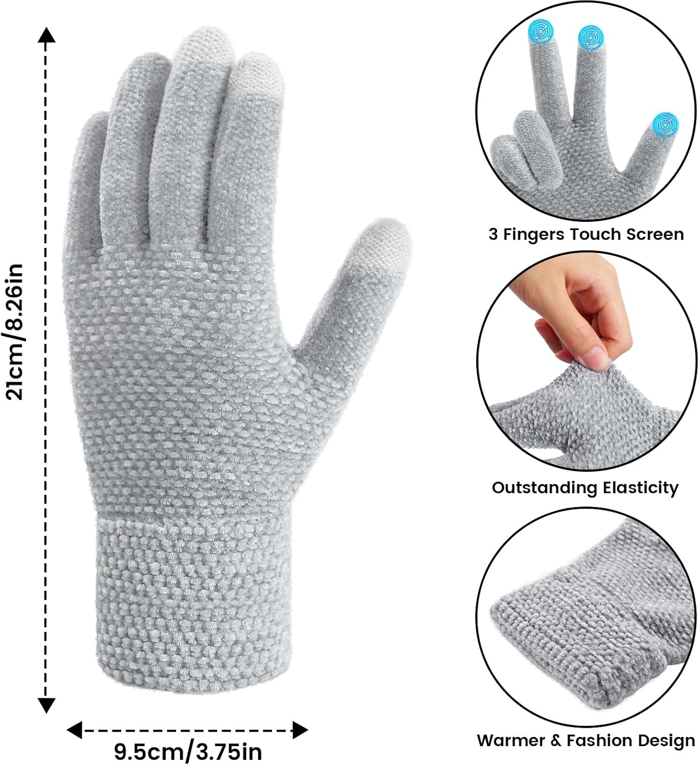 Winter Gloves for Women - Warm gloves for cold weather with Touchscreen Fingers, Elastic Cuff Womens Chenille Gloves - Image 6