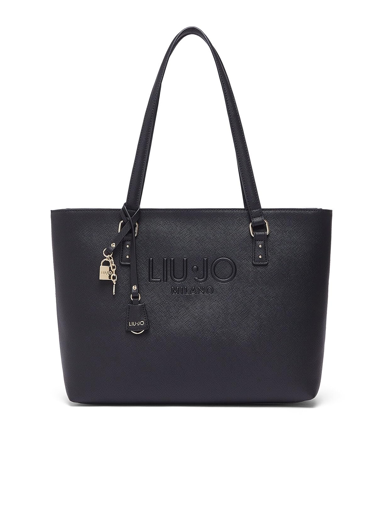 Liu Jo Halona Bolso Shopping L Negro, Polipiel Ecosostenible, 42 x 27 x 13 cm, con logotipo en relieve, cierre de cremallera