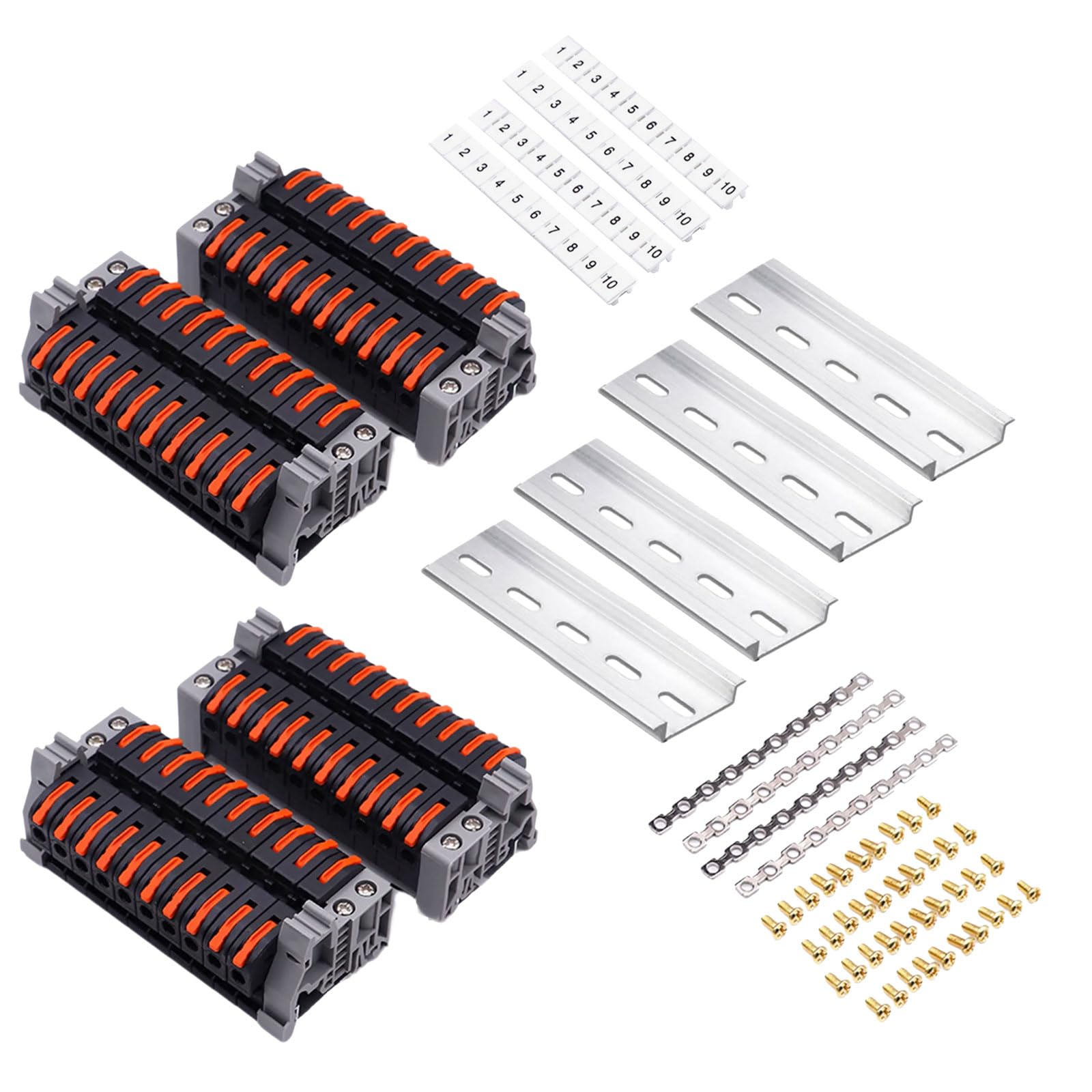 Set morsettiere per guide DIN Set connettori a cavo rapido con strisce numeriche per un cablaggio efficiente ' armadio elettrico con strisce numeriche