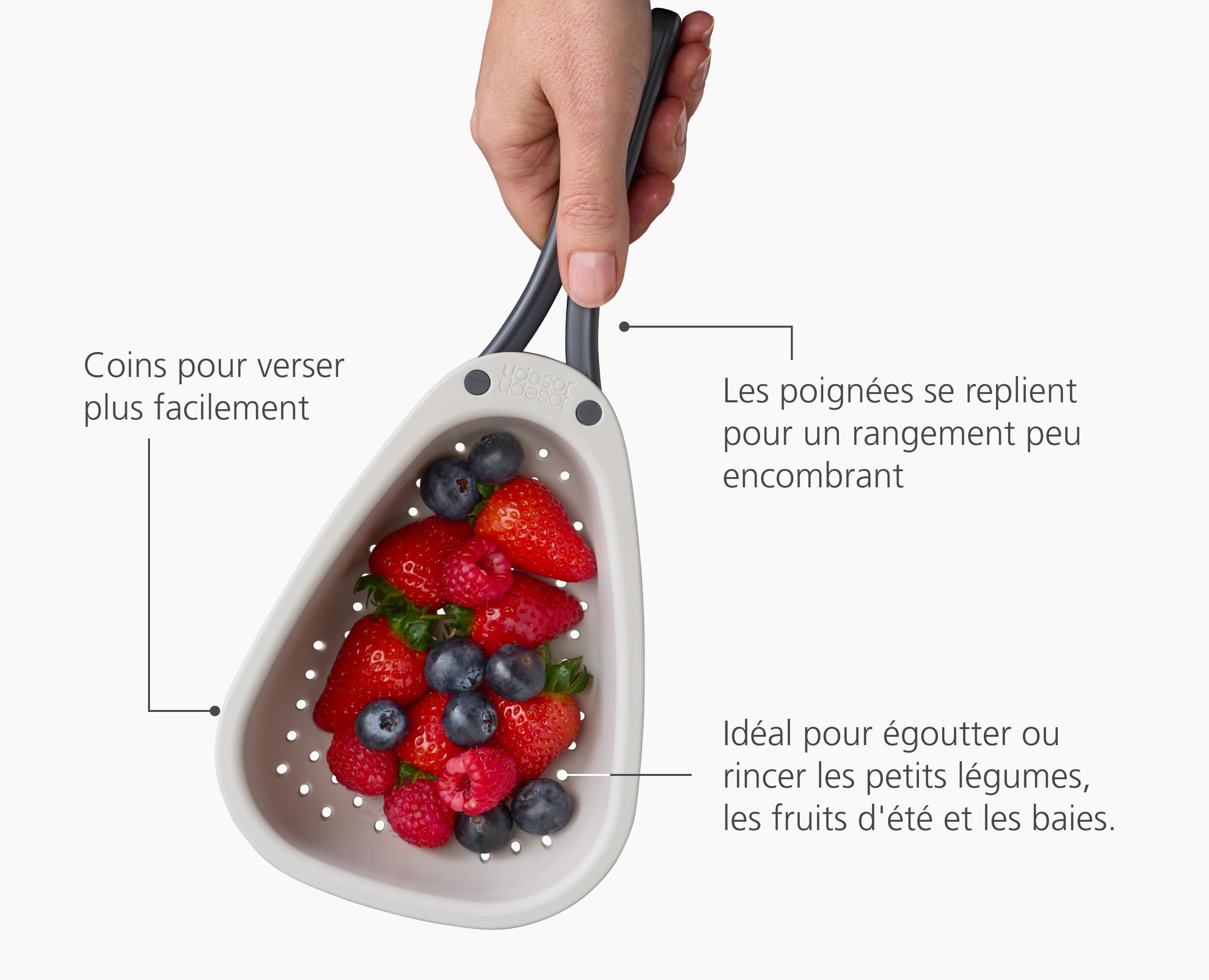 Joseph Joseph Droplet Mini Passoire Poignées Pliantes Filtre Petits Légumes Fruits Baies Gain Place