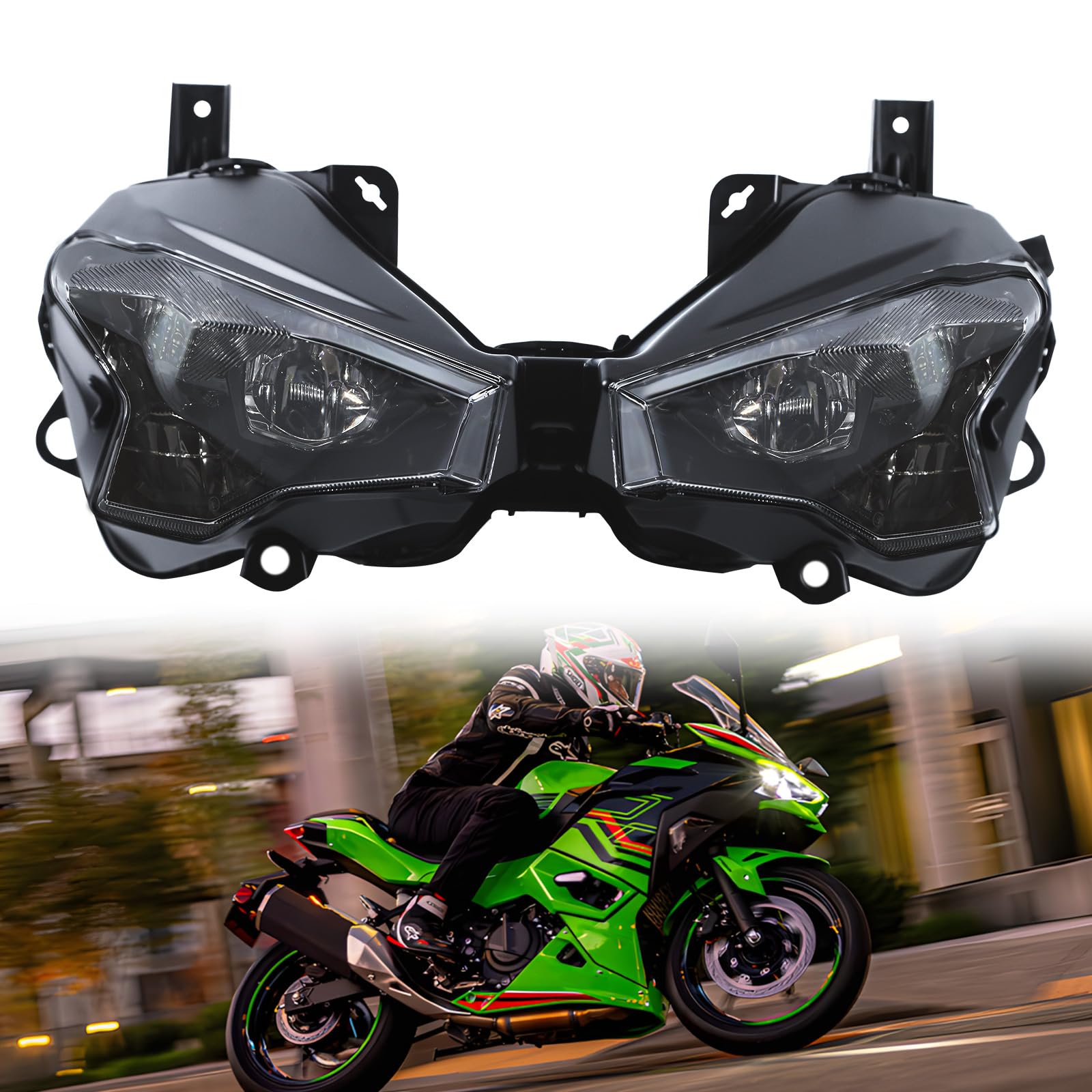 Photo 1 of LUXEMOTO LED Headlight for ninja 500 ZX-6R 24-25, LED Integrated Front Light Head Lamp w/DRL High Low Beam for Kawasaki Ninja 500 SE ZX-6R 636 2024-2025 Accessories