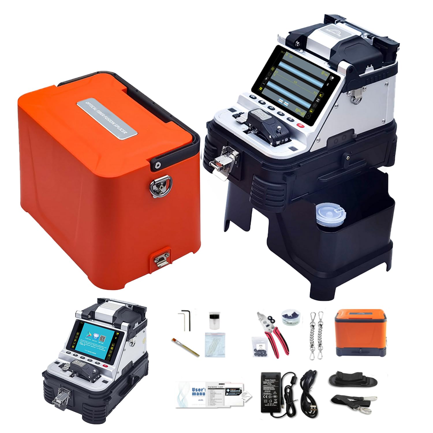 SM&MM Fusion Splicer - Cortador de fibra de un solo paso de alta precisión, empalmador óptico integrado y soporte de fibra 3 en 1 con función VFL y OPM (Ai-20A)