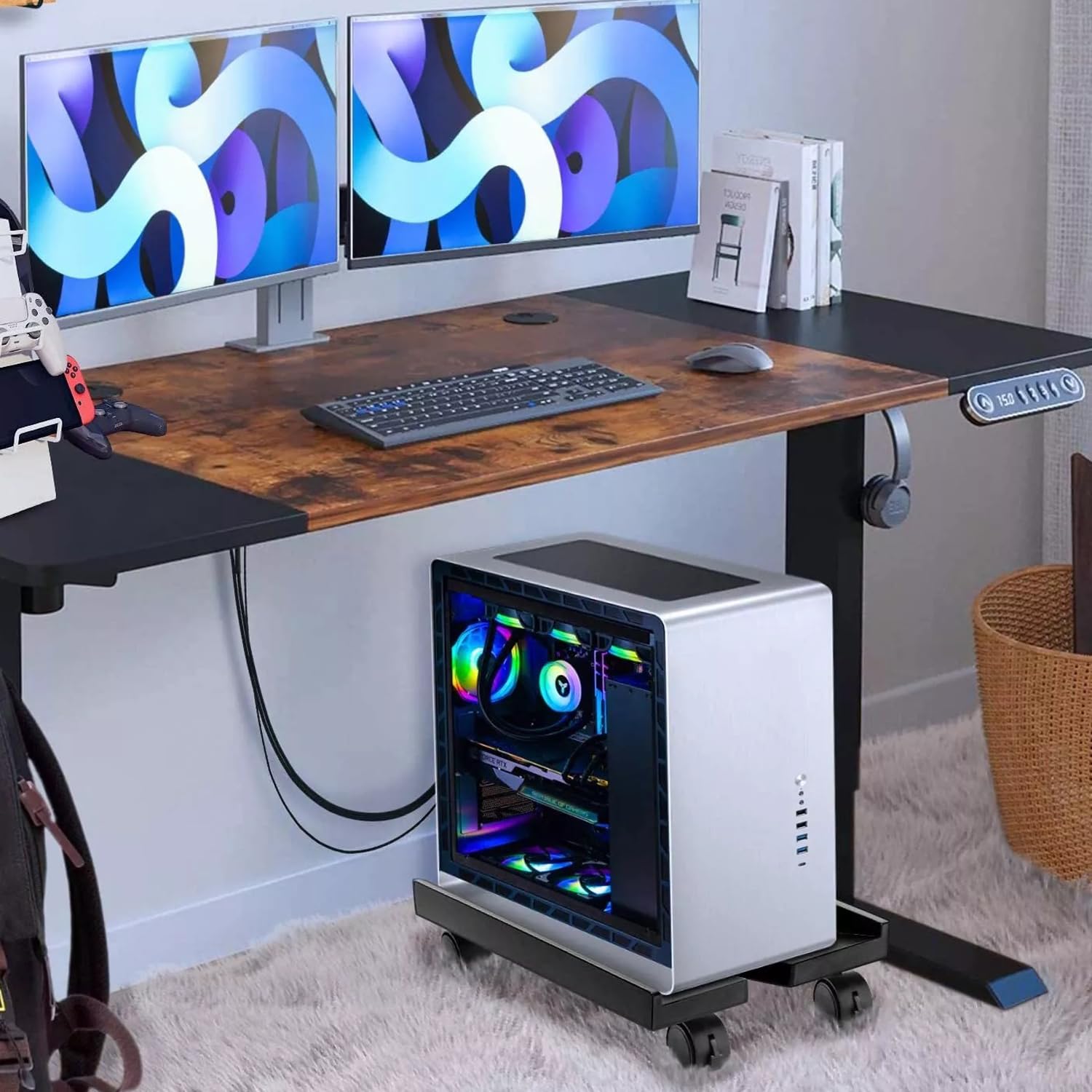 Supporto per PC sotto scrivania, supporto universale per CPU regolabile con ruote