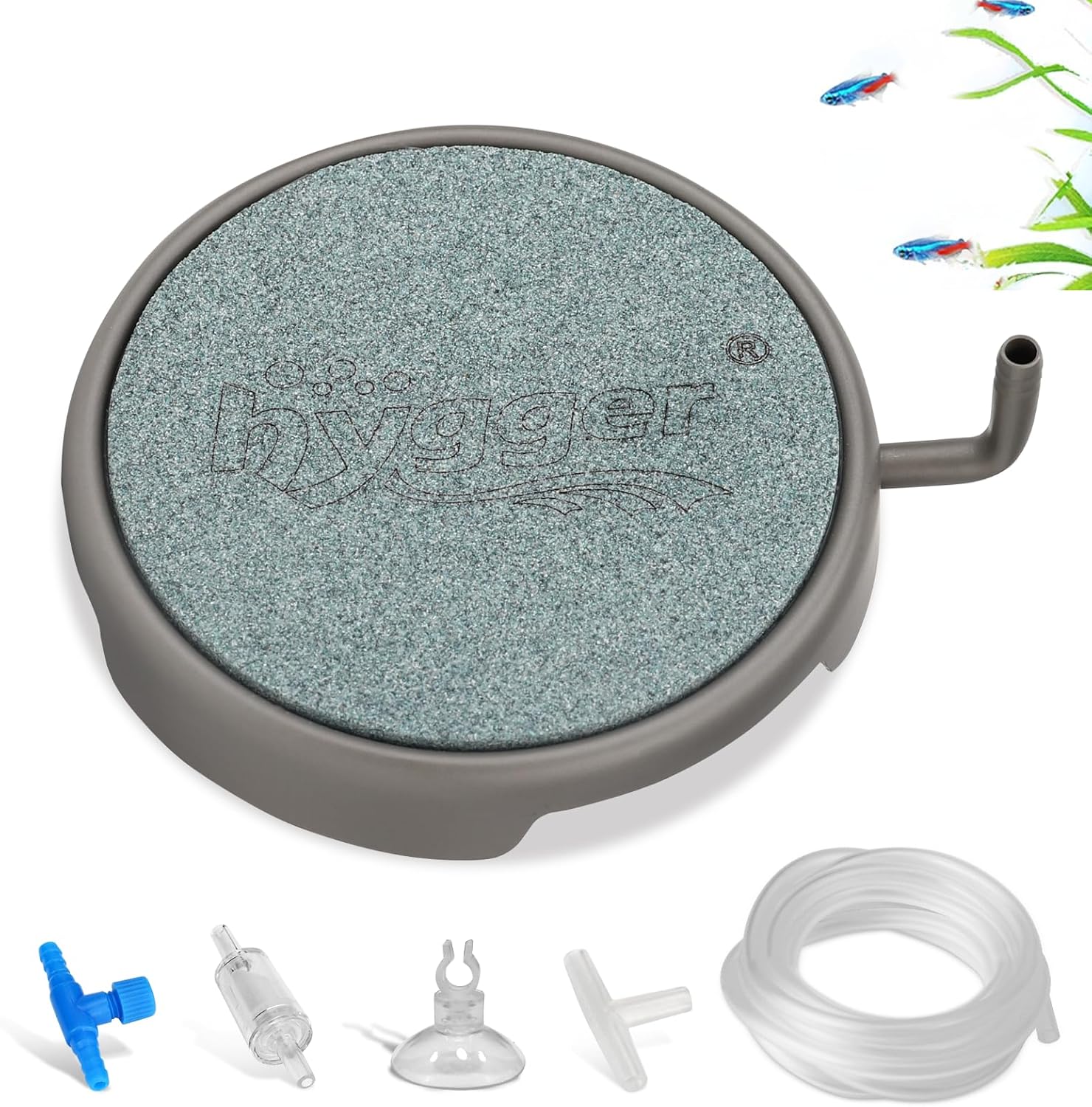 hygger Aquarium Air Stone Fish Tank Bubbler Quiet Ultra High Dissolved Oxygen Stone Kit Nano Fish Tank Air Stone Bubble Stainless Steel Air Stone for Aquarium Fish Tank and Hydroponics-3.0inch