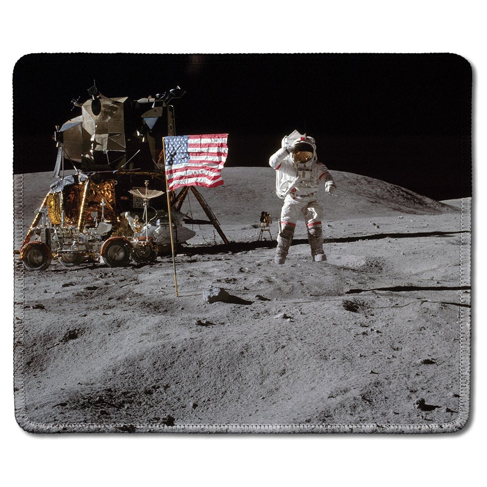 dealzEpic - Art Mousepad - Natural Rubber Mouse Pad with Classic Photo of Astronaut Landing on The Moon - Stitched Edges - 9.5x7.9 inches