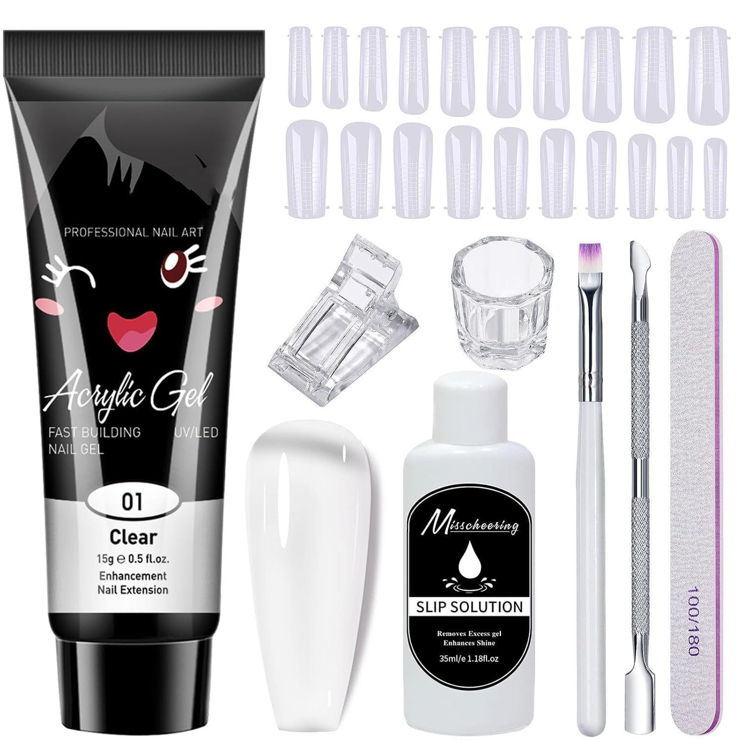 Poly Nail Gel Extension Kit for Builder Gel UV Nail Art Kit, Nail Extension Set (Clear) (8 Items in the set)