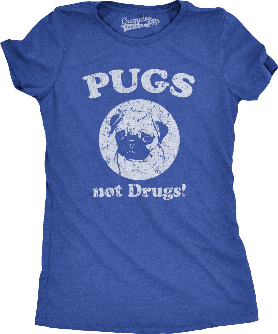 Womens Pugs Not Drugs T Shirt Pug Face Funny T Shirts Dogs Humor Novelty Tees Funny T Shirts Cool Dog Top Women's Novelty Tees Royal 3XL