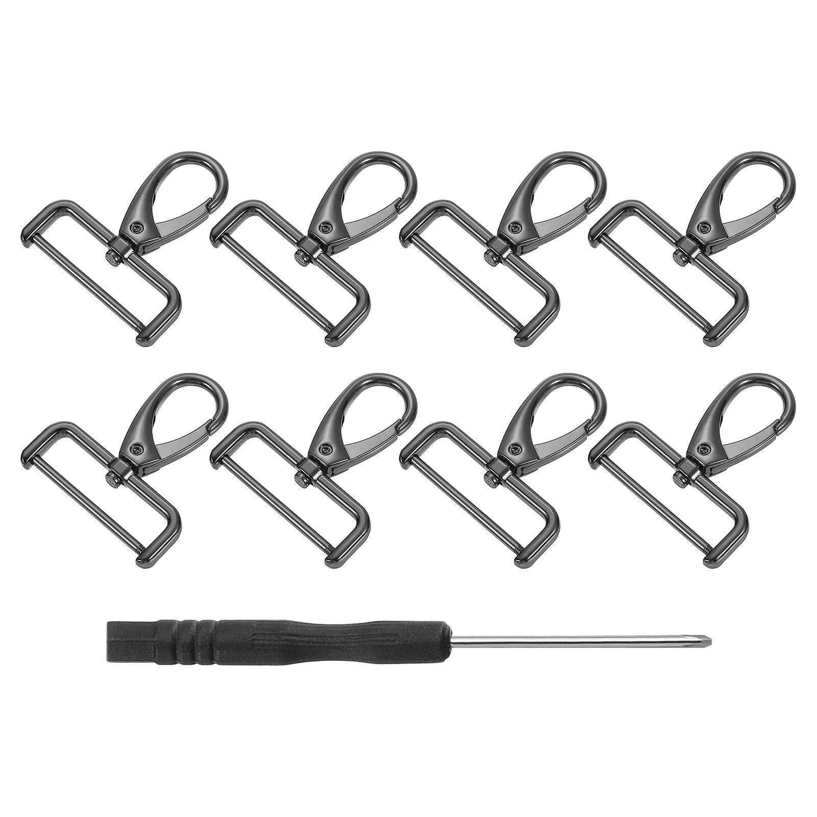 sourcing map 8Pcs Swivel Clasps Hook, 38mm(1.5 Inch) D Ring Detachable Snap Hardware Metal Lobster Claw Clasp Hook with Screwdriver for Purse Keychain DIY, Black