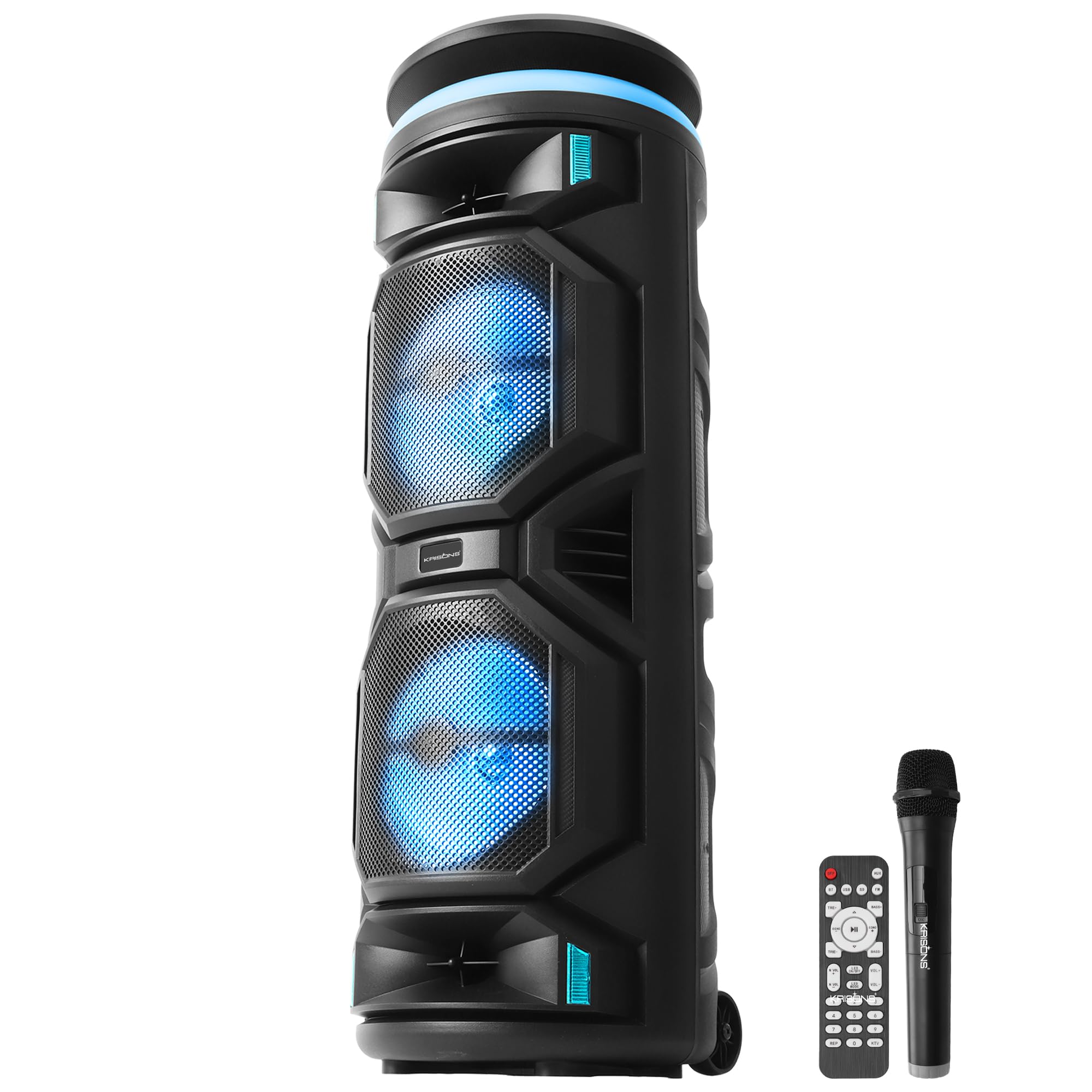 Krisons Hungama-002 160W Bluetooth Party Speaker with Built in Wheels, Immersive Visual Display, Personalized Karaoke, Control - Volume, bass, Treble and Echo adjustments with RGB Lights (Black) (B0DHSRY34X) Amazon Price History, Amazon Price Tracker