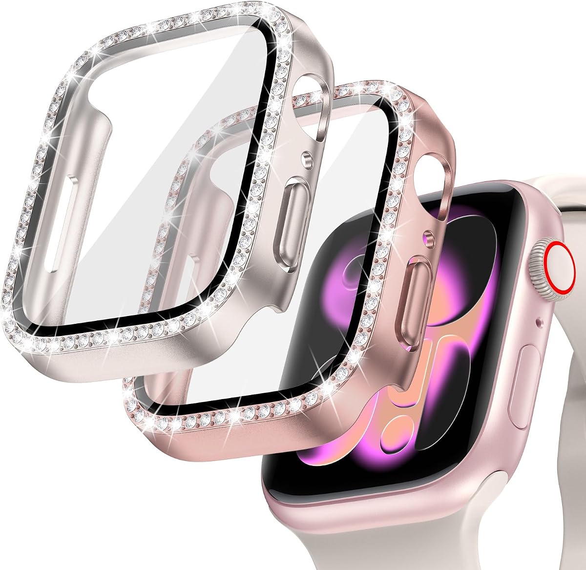 Goton 2-Pack Bling Case with Screen Protector for Apple Watch Series11 42mm | Sparkling Crystals Rhinestone Face Cover Bumper Built-in Tempered Glass for iWatch Series 11/10, Sensitive Touch