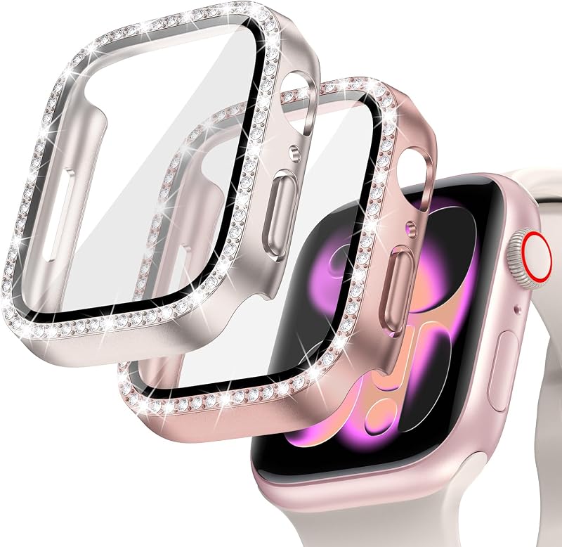 Goton 2-Pack Bling Case with Screen Protector for Apple Watch Series11 42mm | Sparkling Crystals Rhinestone Face Cover Bumper Built-in Tempered Glass for iWatch Series 11/10, Sensitive Touch