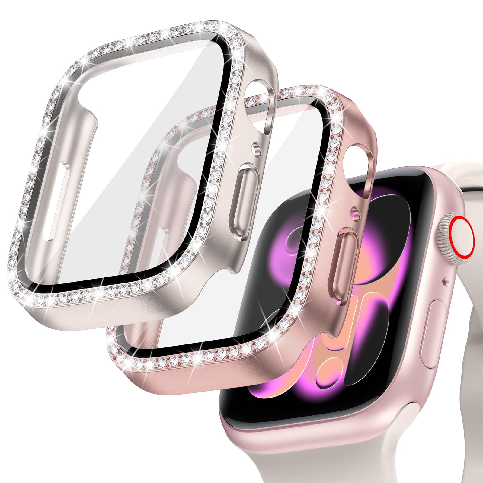 Goton 2-Pack Bling Case for Apple Watch Series 11/10 Screen Protector 42mm, Women Glitter Diamond Rhinestone Bumper Face Cover for iWatch Accessories