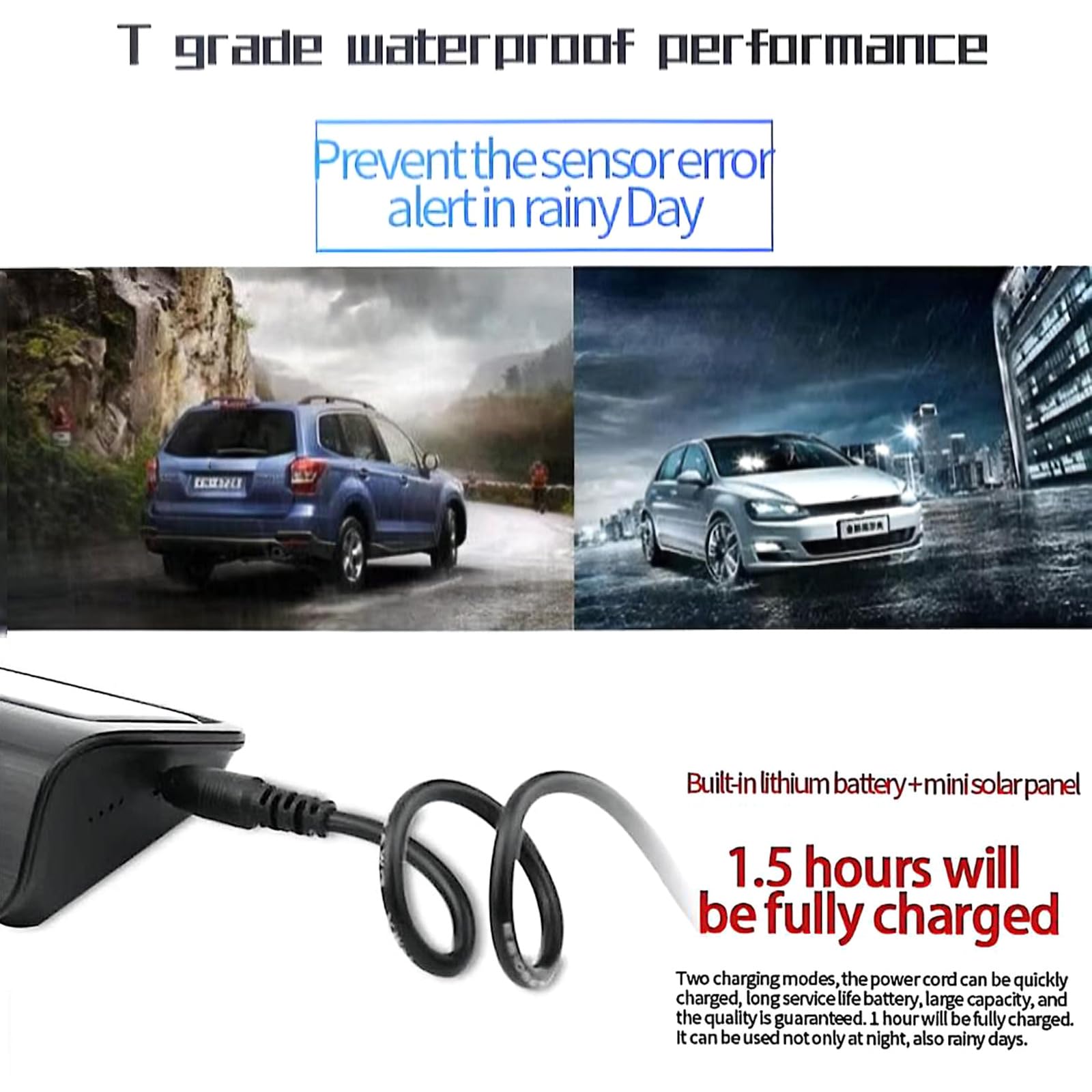 4 transducteurs radio parking voiture Lidar Structure avec écran LCD solaire USB Charge forte détection d'obstacles Observer Transducteur inverse de voiture Écran LCD