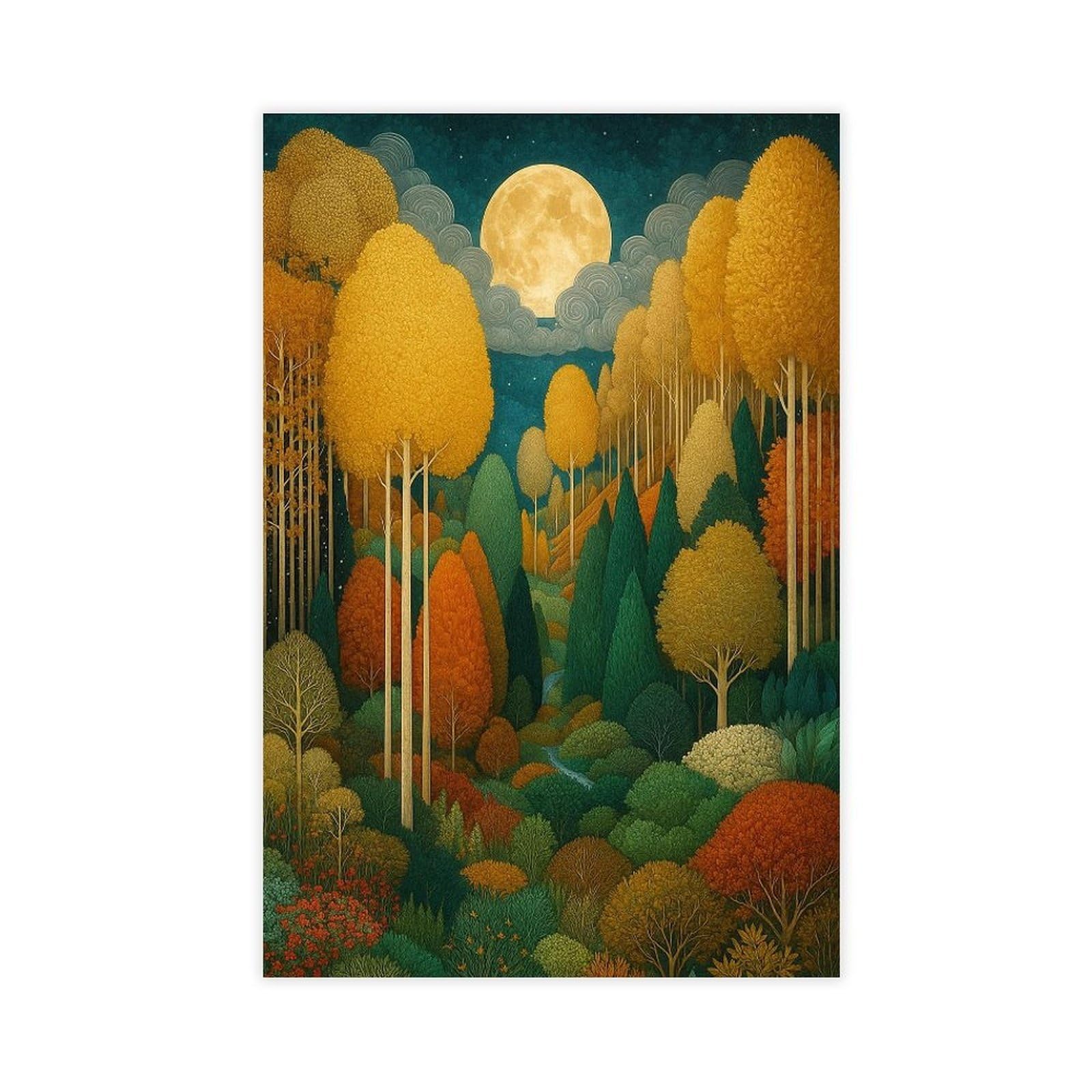 Bareronor Red Whimsical Moonlit Forest Canvas Poster Bedroom Decor Landscape Office Room Decor Gift 16" L X 24" W