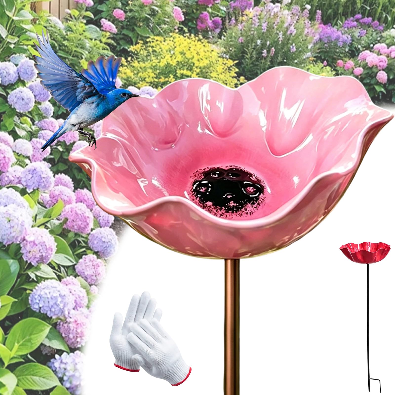 2026 Handmade Metal Flower Garden Stake, Upgraded Metal Flower Garden Stake Bird Feeder With Auxiliary Ground Spike, Metals Flowers For Garden For Yard Lawn Decor (3, Pink)