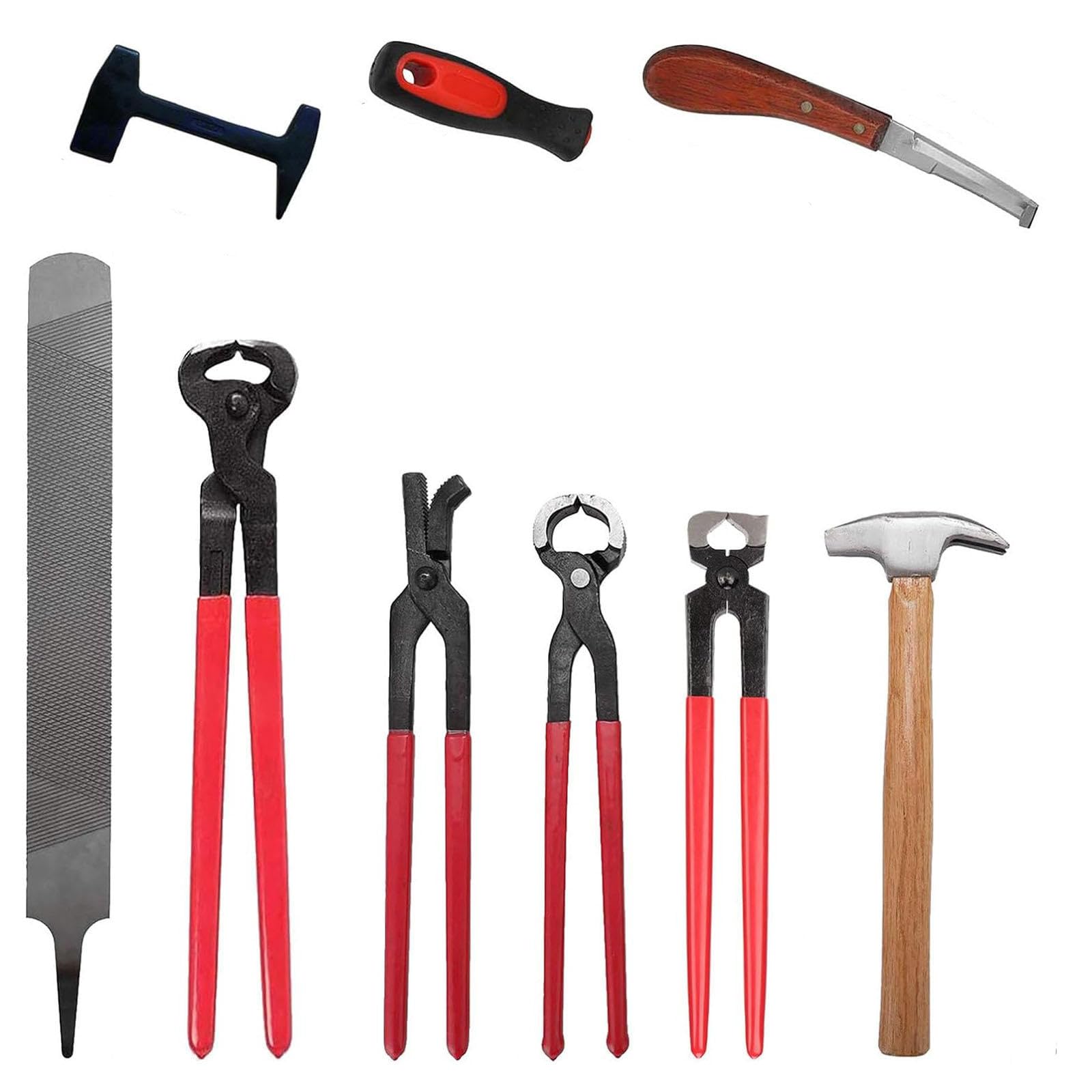 NIBHZ Cortador de Pezuñas, 9 Piezas, Kit de Herramientas para Recortar Pezuñas de Herrador de Caballos, Alicates de Herradura, Herramientas de Recorte de Pezuñas, Equipo
