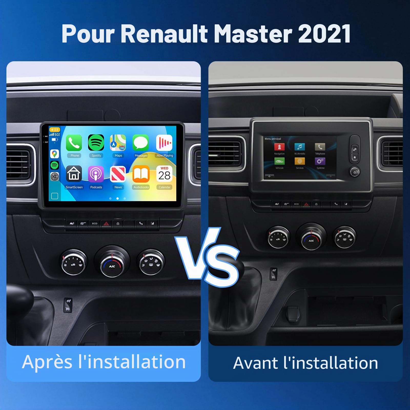 Hodozzy 4G+64G Autoradio pour Renault Master 2019-2022 Android 10,1 Pouces Incell Écran Tactile GPS Carplay Android Auto sans Fil, Poste Radio Voiture 2 Din Bluetooth DSP WiFi FM RDS SWC Caméra