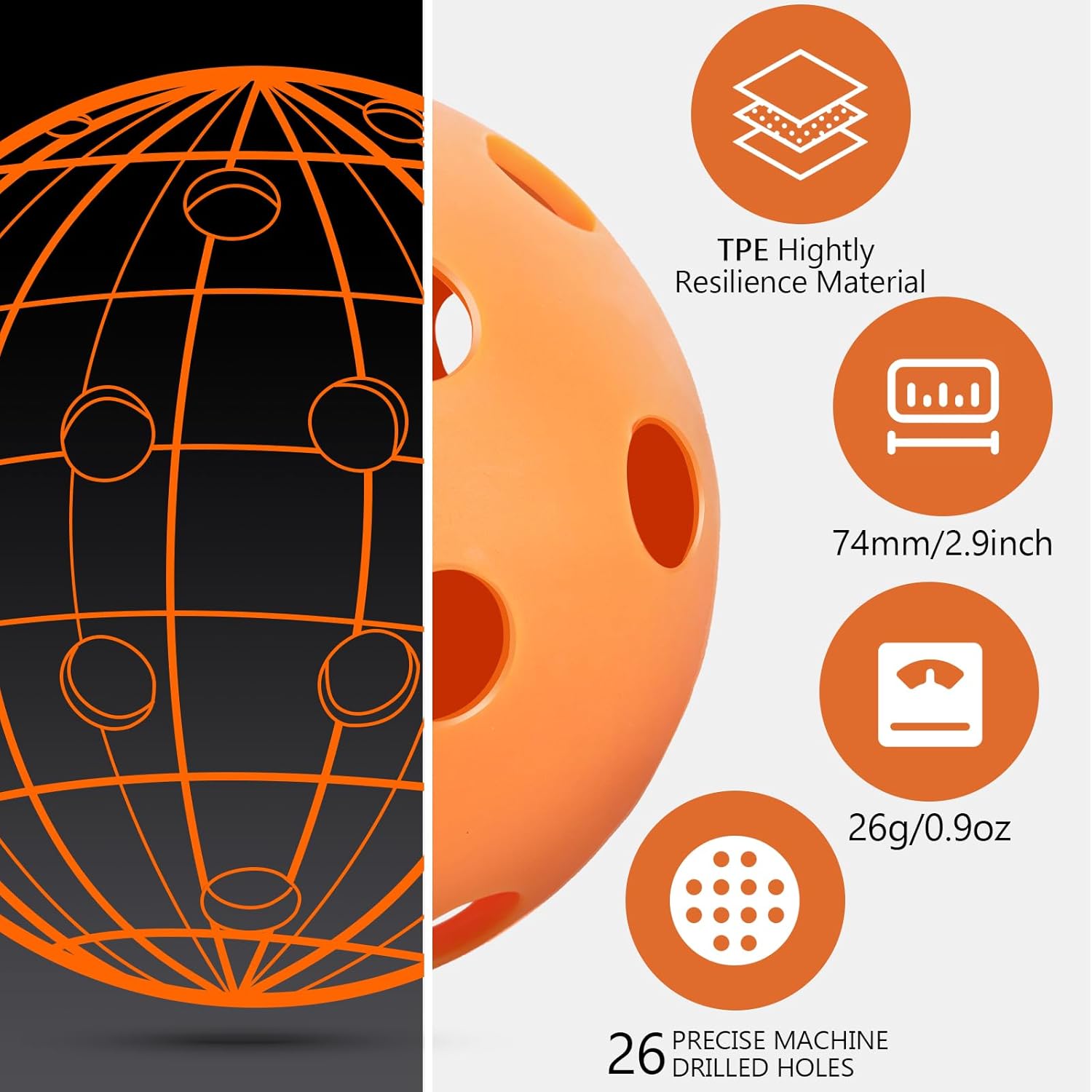 Navona 40 Pack Premium 26-Holes Orange Indoor Pickleball Balls, Meet USAPA Official Requirement, Perfectly Balanced, High Bounce True Flight, Durable Indoor Pickleball Set