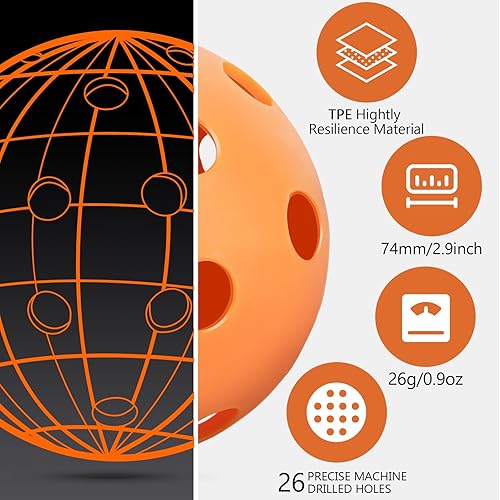 Miniatura 3 de Navona 40 Pack Premium 26-Holes Orange Indoor Pickleball Balls, Meet USAPA Official Requirement, Perfectly Balanced, High Bounce True Flight,
