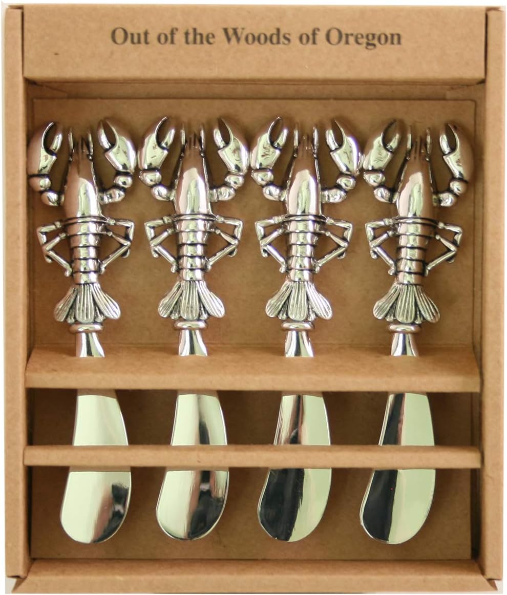 Out of the Woods of Oregon Cheese and Butter Spreader Knives Set of 4 Solid Metal with Stainless Steel Blades for Serving and Entertaining (Lobster)
