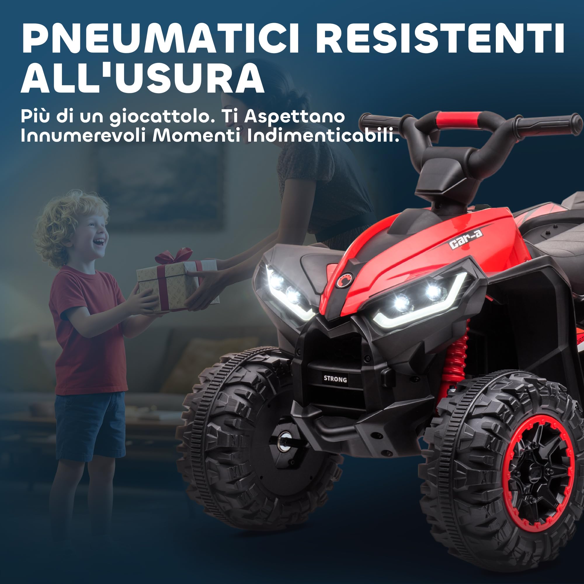 HOMCOM Quad Elettrico per Bambini 12V ATV, Macchina Elettrica con Doppio Motore e 2 Velocità, Ruote Larghe con Fari LED, Clacson e Musica, Età 3-5 Anni, Rosso