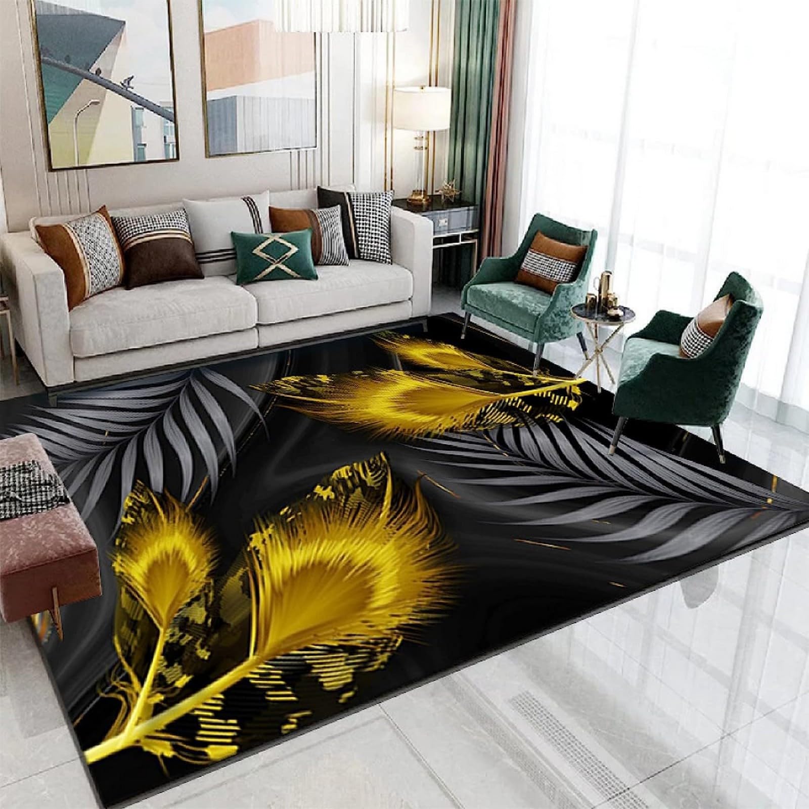 Tapis plumes 3D colorées pour créer un coin canapé chaleureux et cocooning