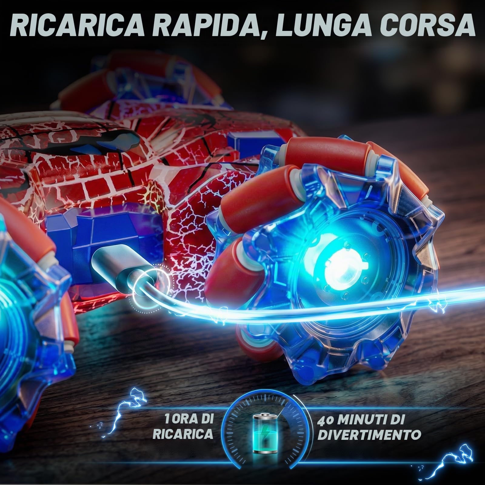 Spider Auto Telecomandata con Riconoscimento dei Gesti a Partire da 4 5 6 7 8 9 10 11 12 Anni, Auto RC a Doppia Faccia con Illuminazione del Corpo, Auto RC Stunt Ricaricabile Controllata (Rosso)