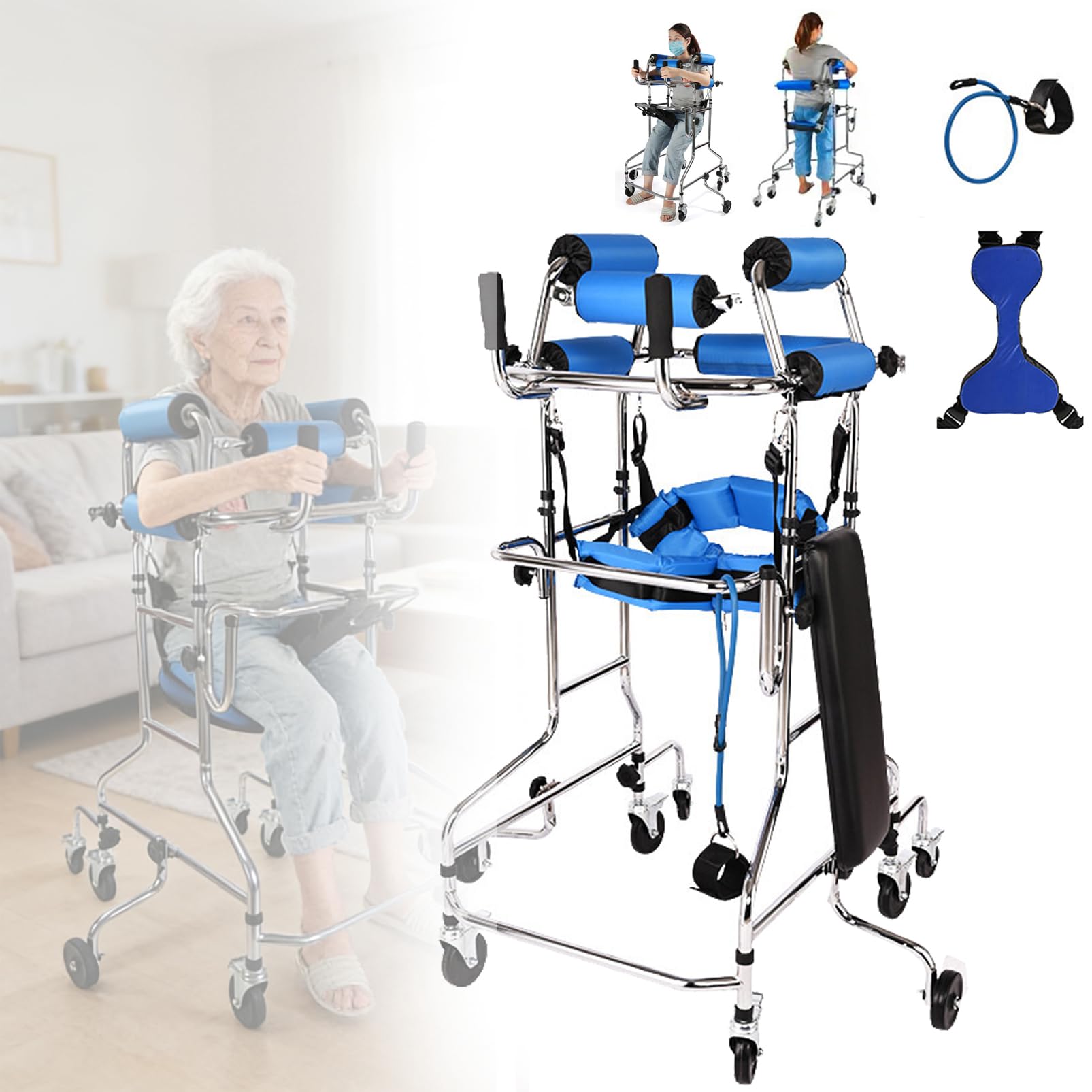 Walker Personas Mayores, Andador Plegable con Aluminio para Ancianos,Marco pie Rehabilitación Hemiplejía, Personas con Movilidad Reducida o rehabilitación. Ajuste preciso, 8 Ruedas